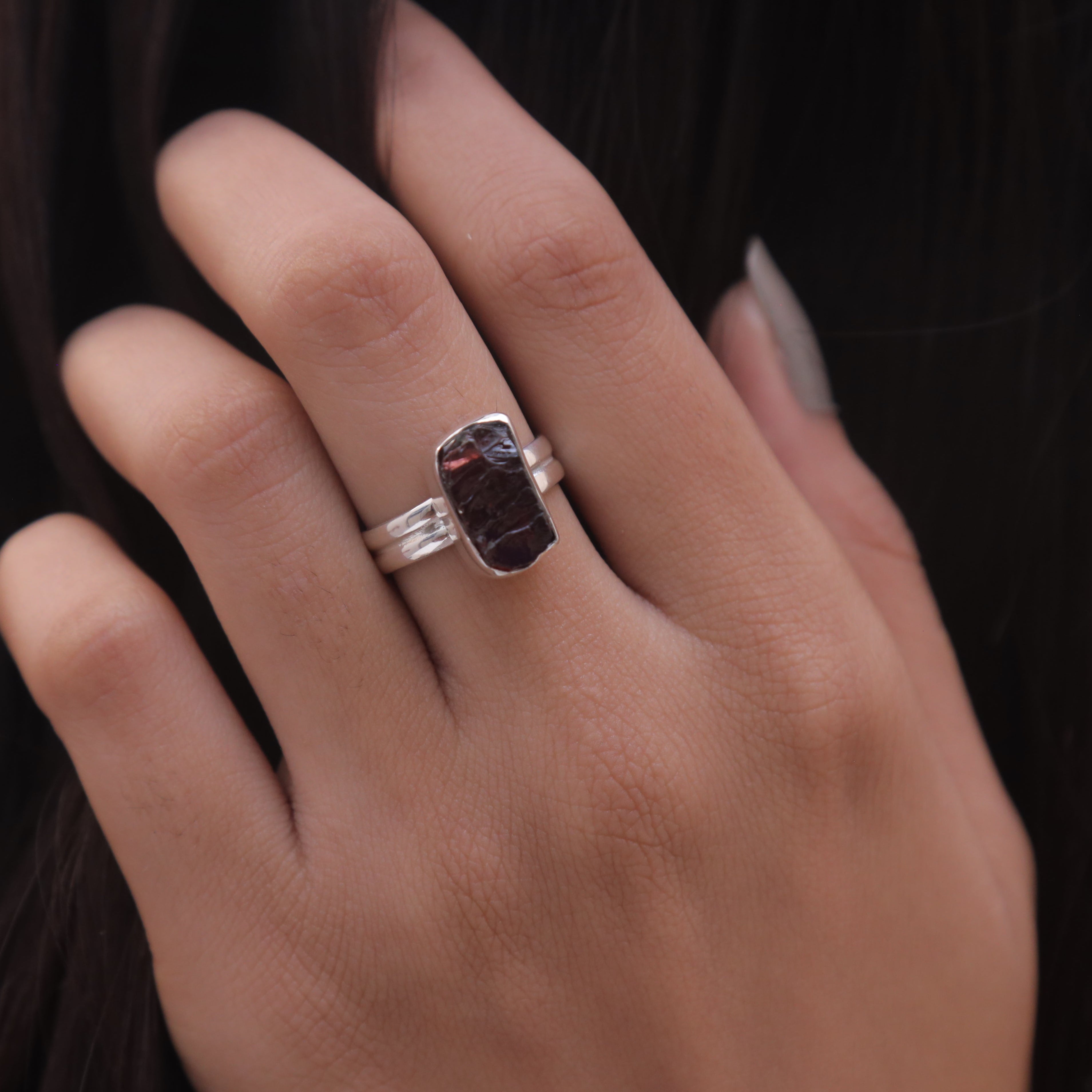 Raw Garnet Sterling Silver Ring