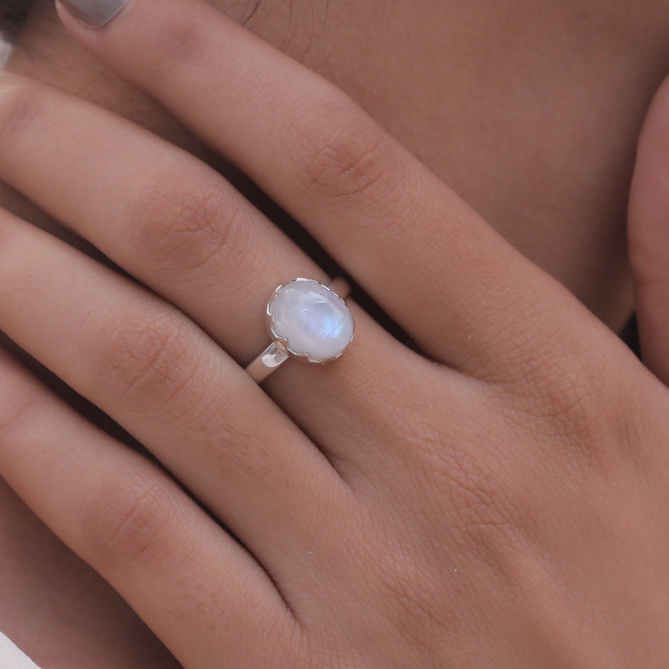 Rainbow Moonstone Sterling Silver Ring