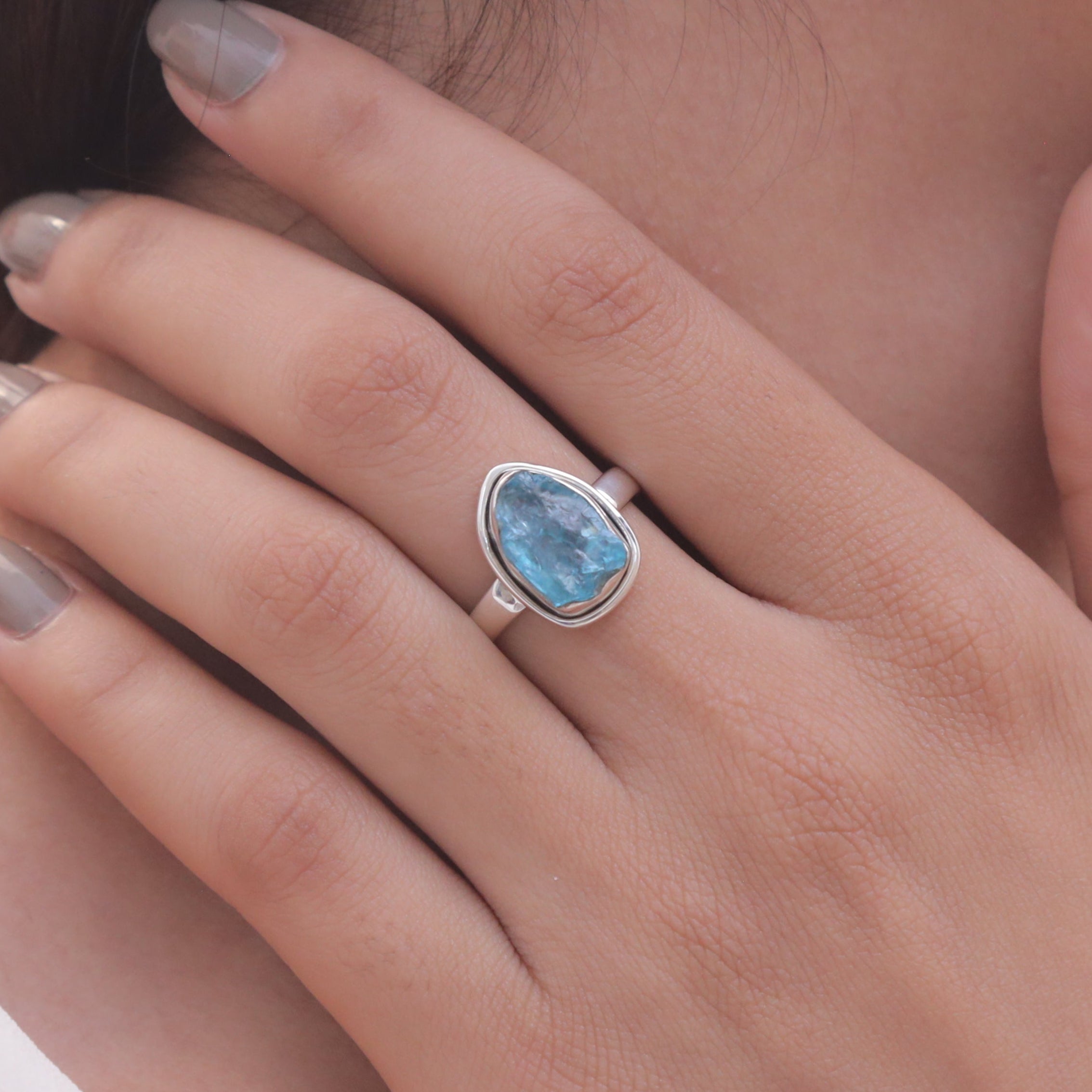 Sky Blue Apatite Solid Silver Ring