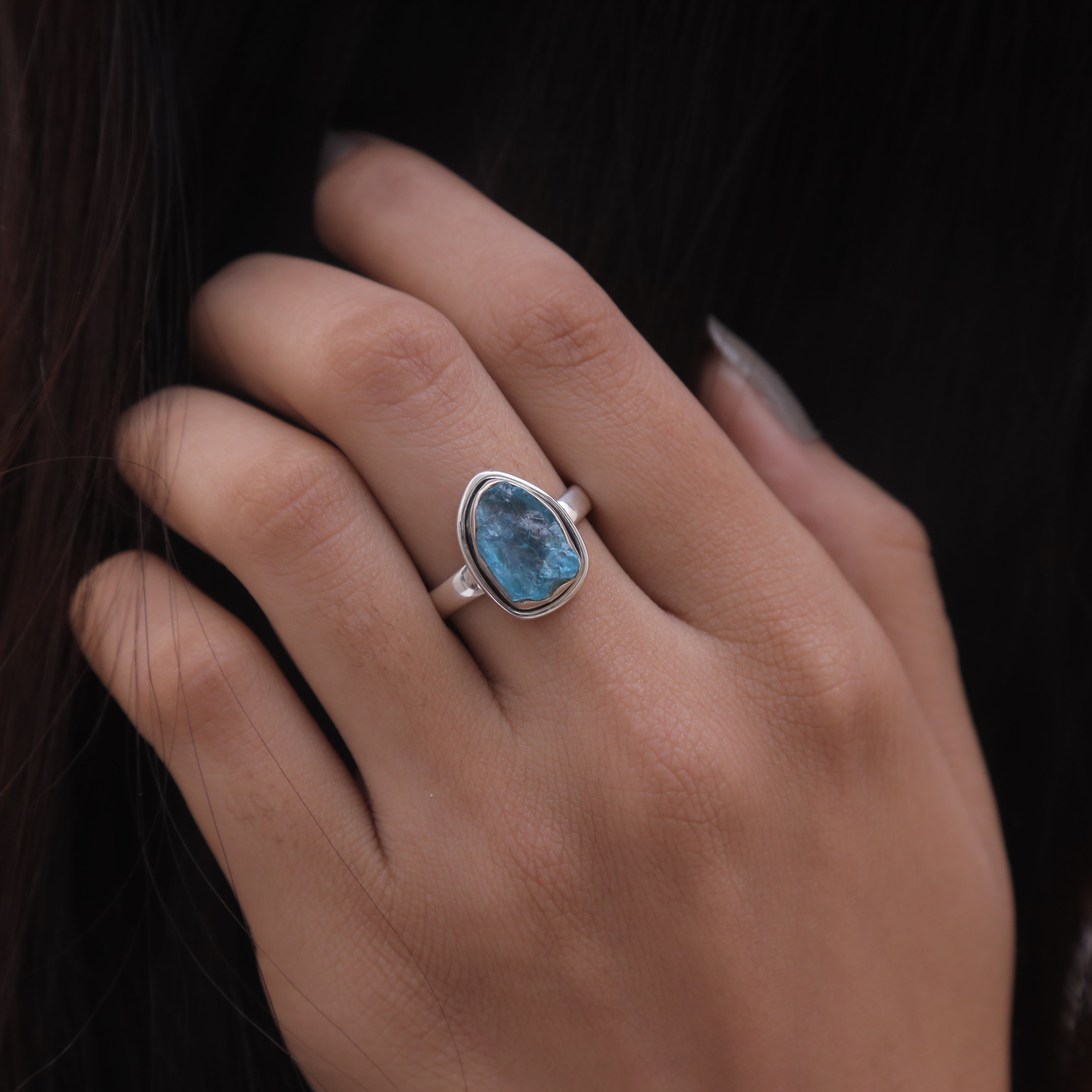Sky Blue Apatite Solid Silver Ring