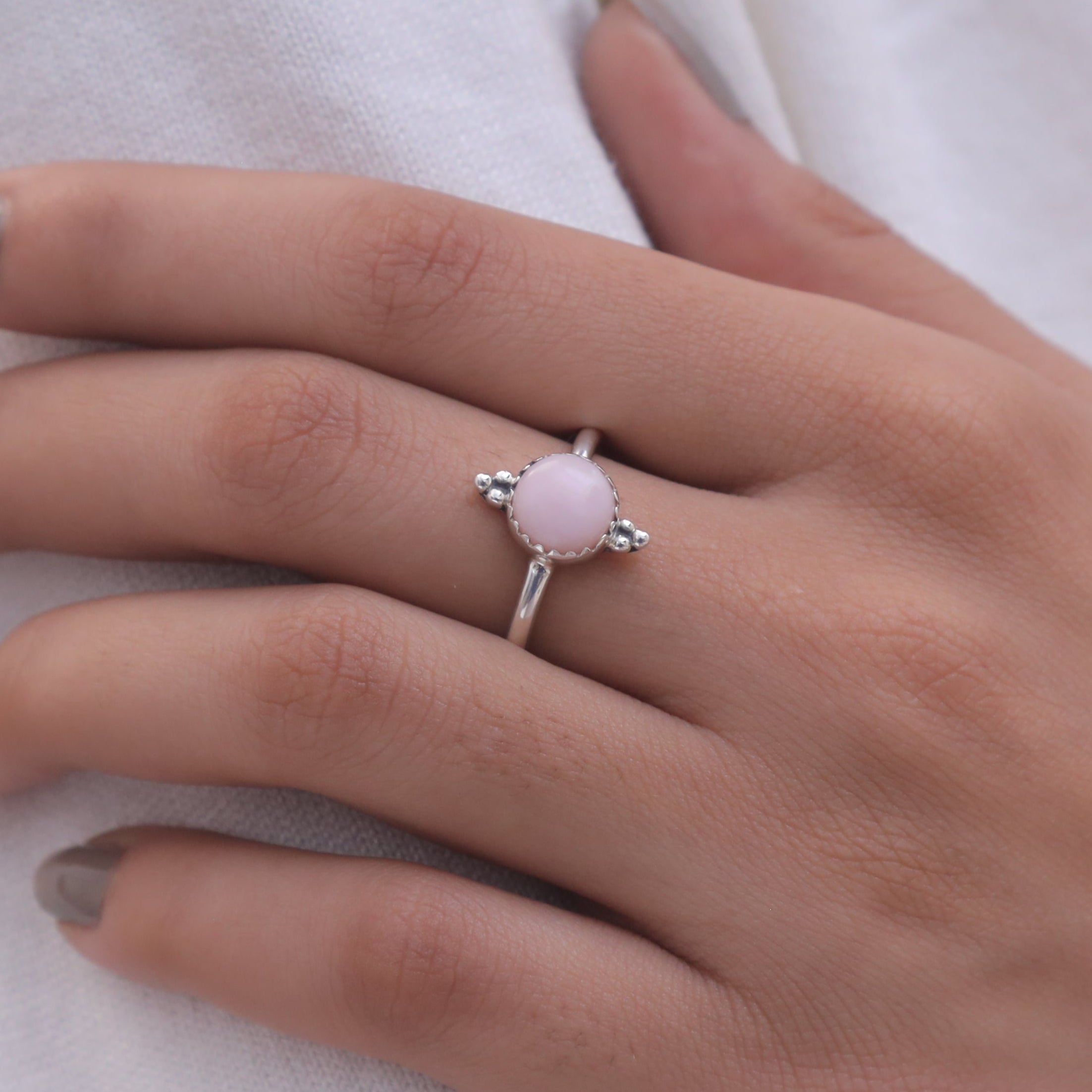 Pink Opal solid Silver Ring
