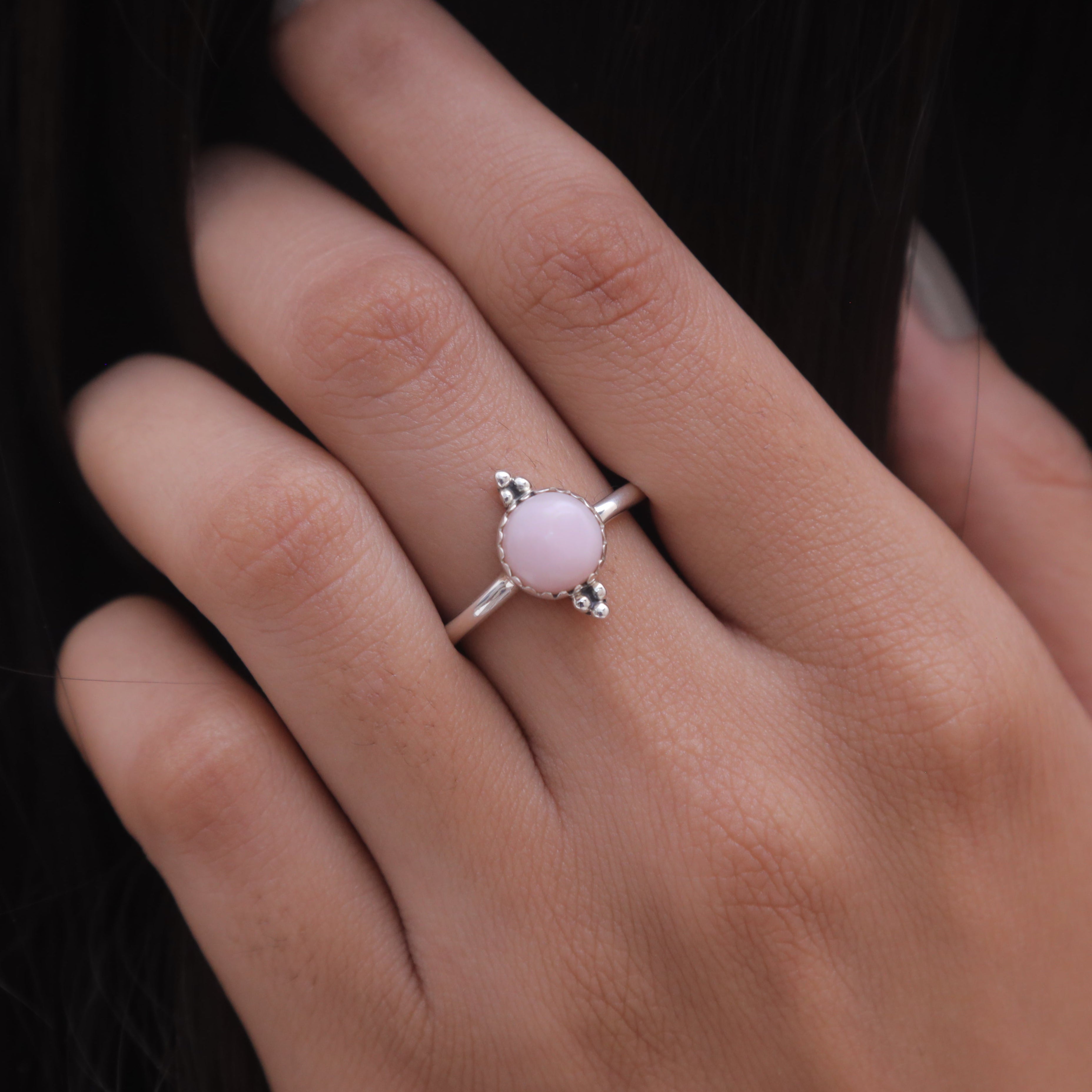 Pink Opal solid Silver Ring