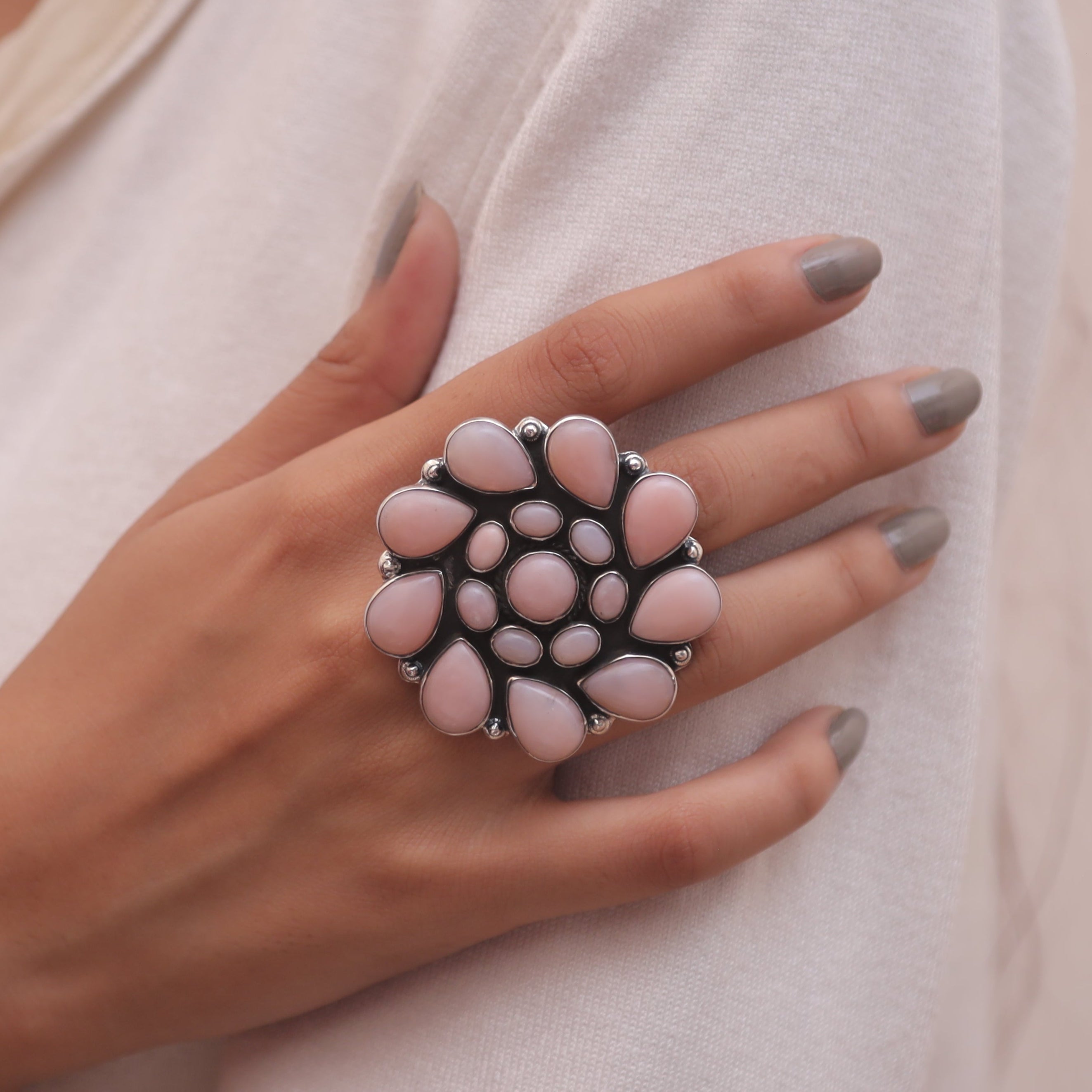 Pink Opal Sterling Silver Ring