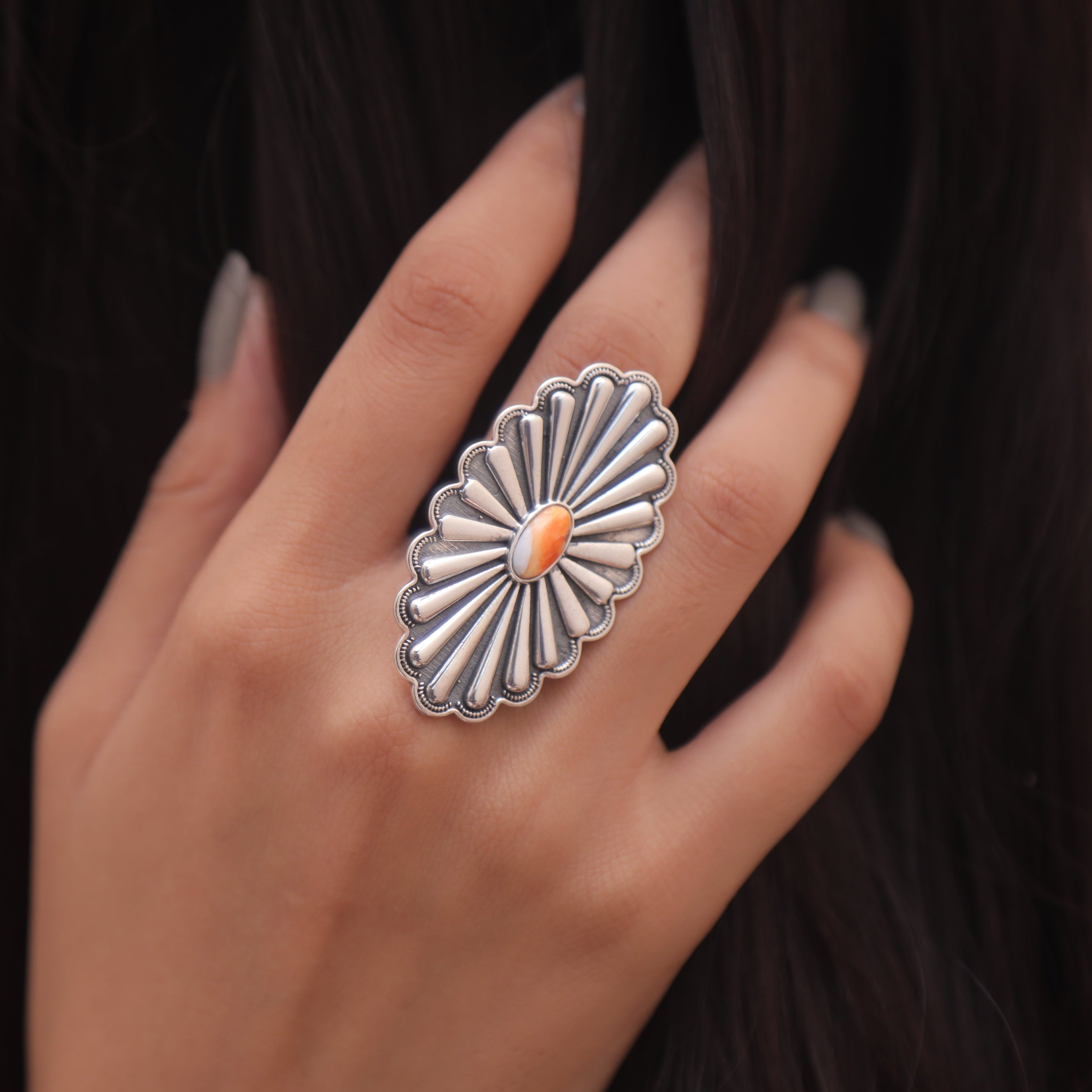 Spiny Oyster Turquoise Solid Silver Ring