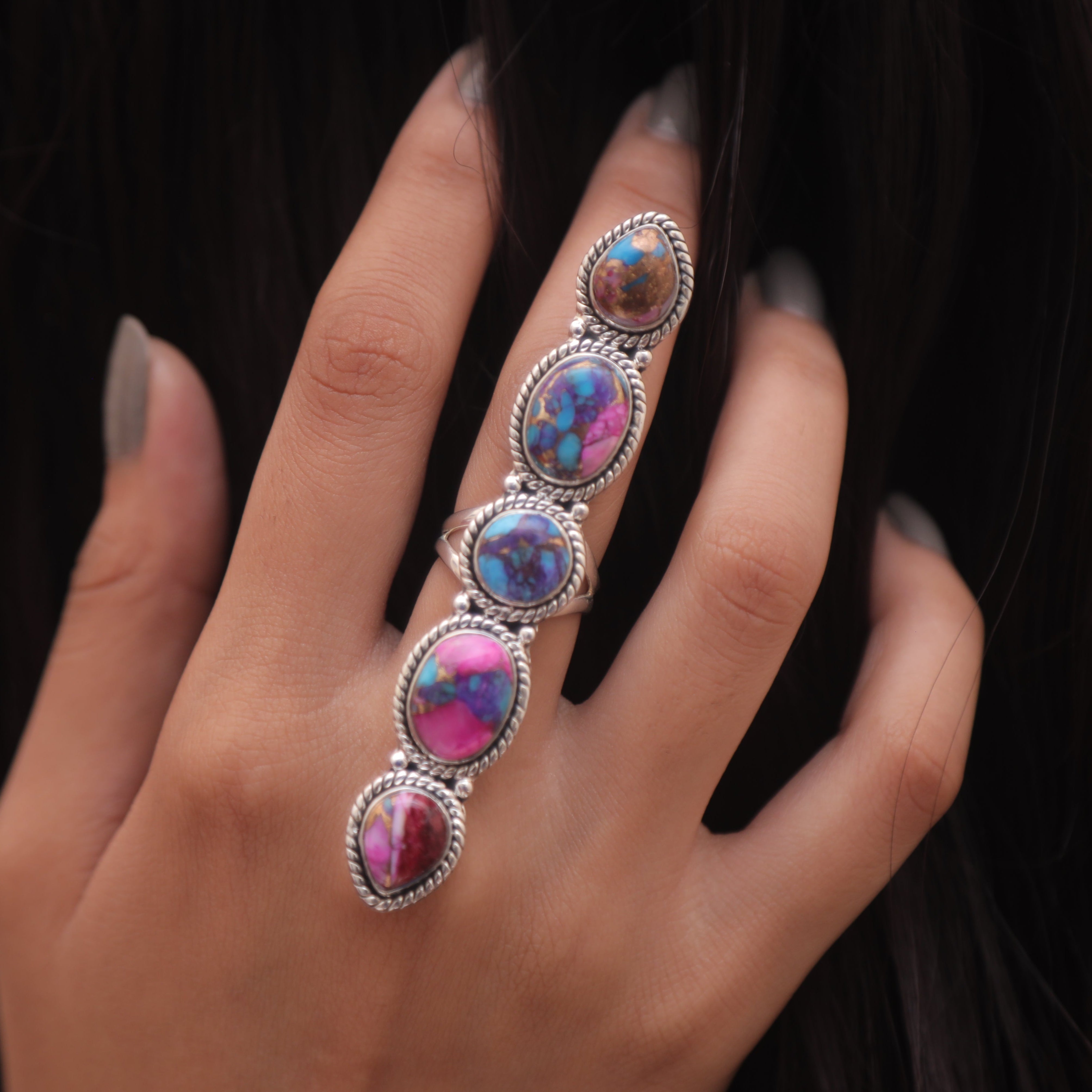 Pink Oyster Turquoise Solid Silver Ring