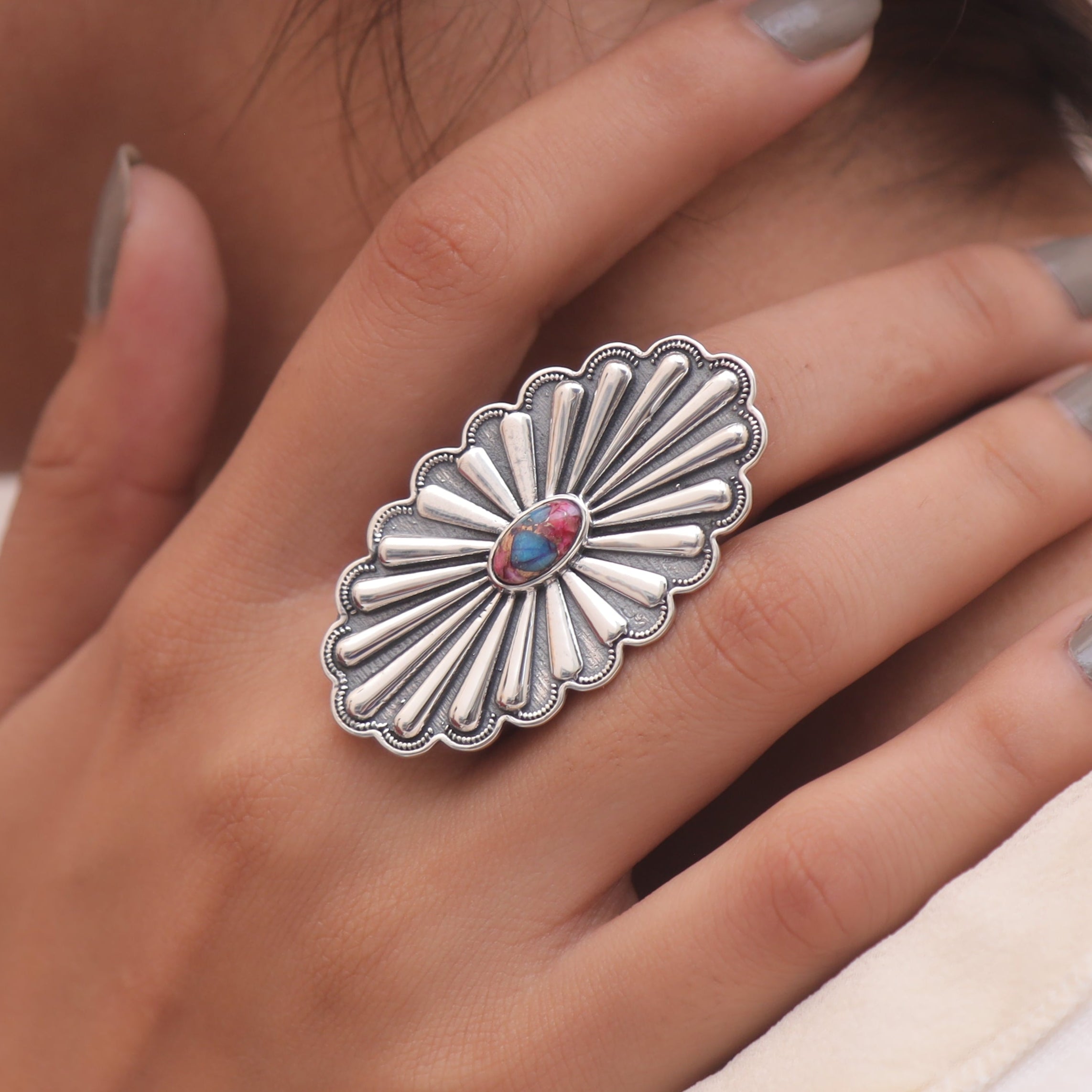 Pink Oyster Turquoise Sterling Silver Ring