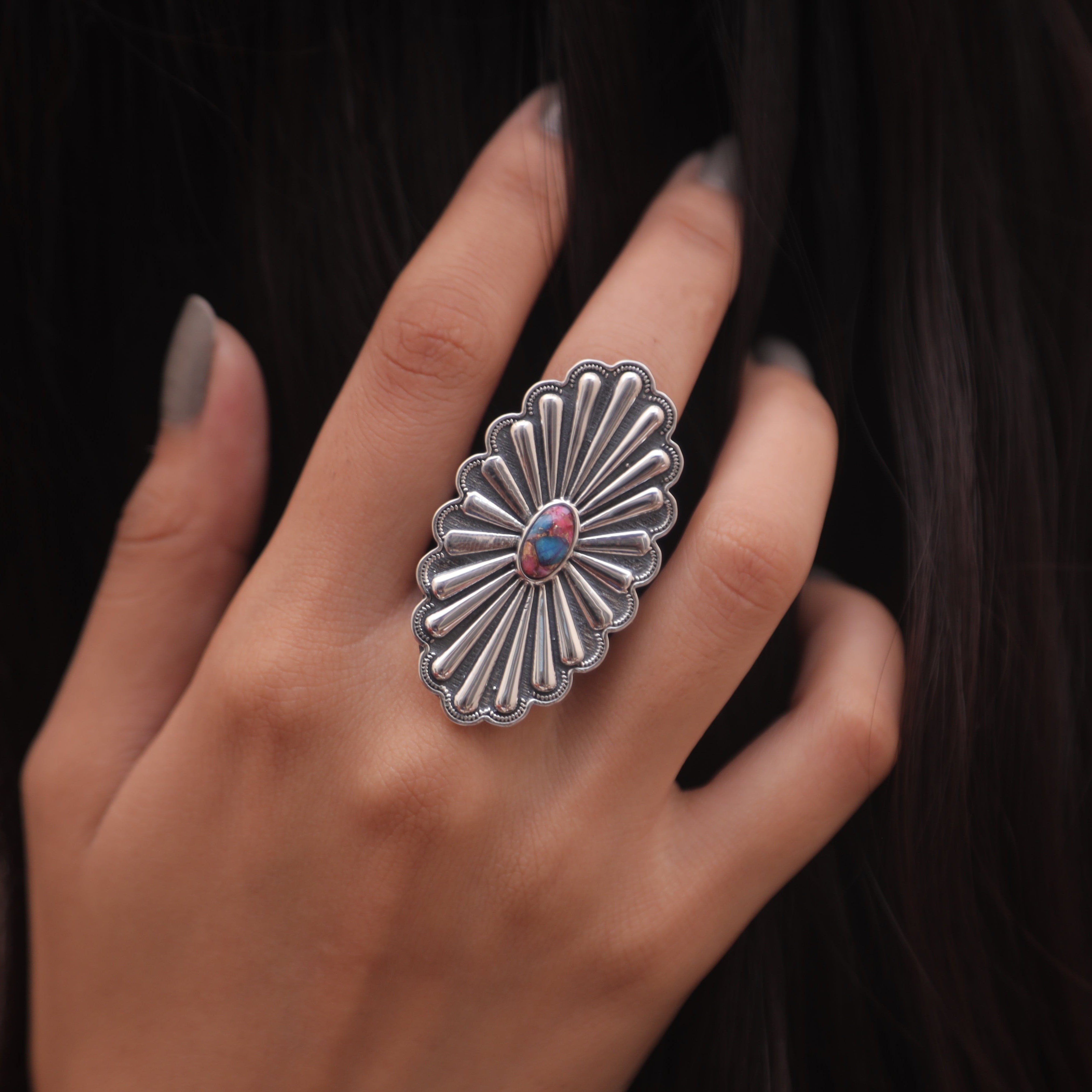 Pink Oyster Turquoise Sterling Silver Ring