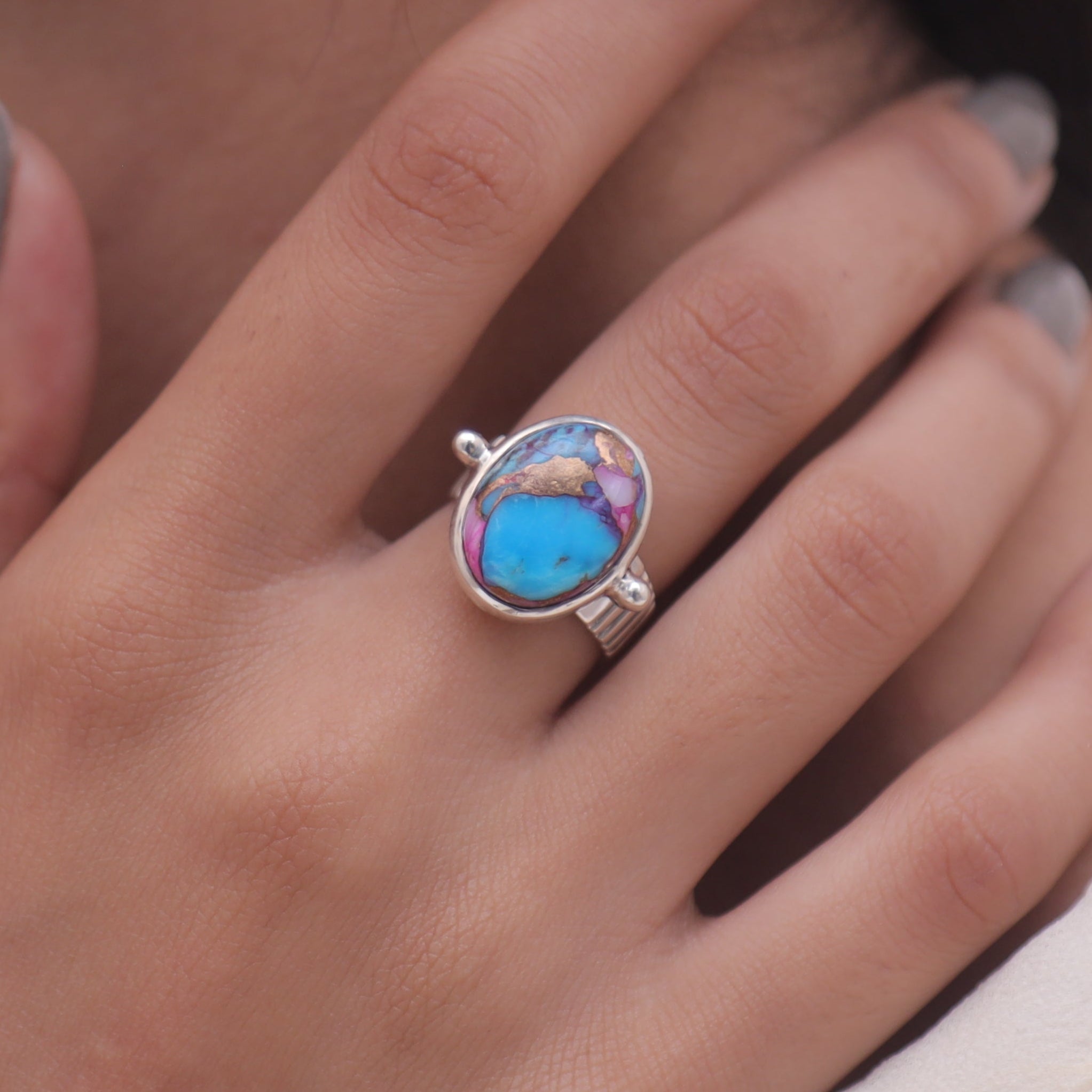 Pink Oyster Turquoise Sterling Silver Ring
