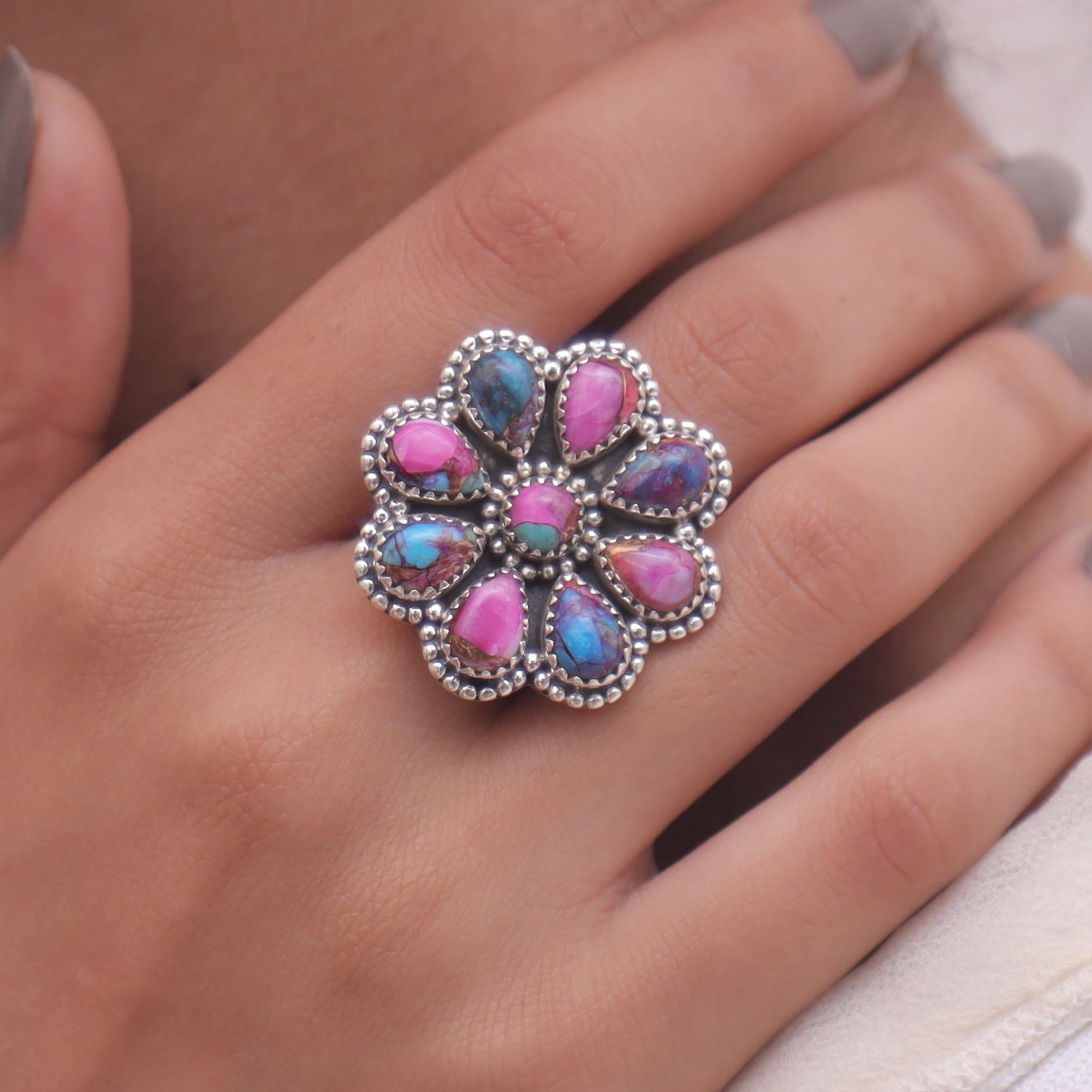 Pink Oyster Turquoise Sterling Silver Ring