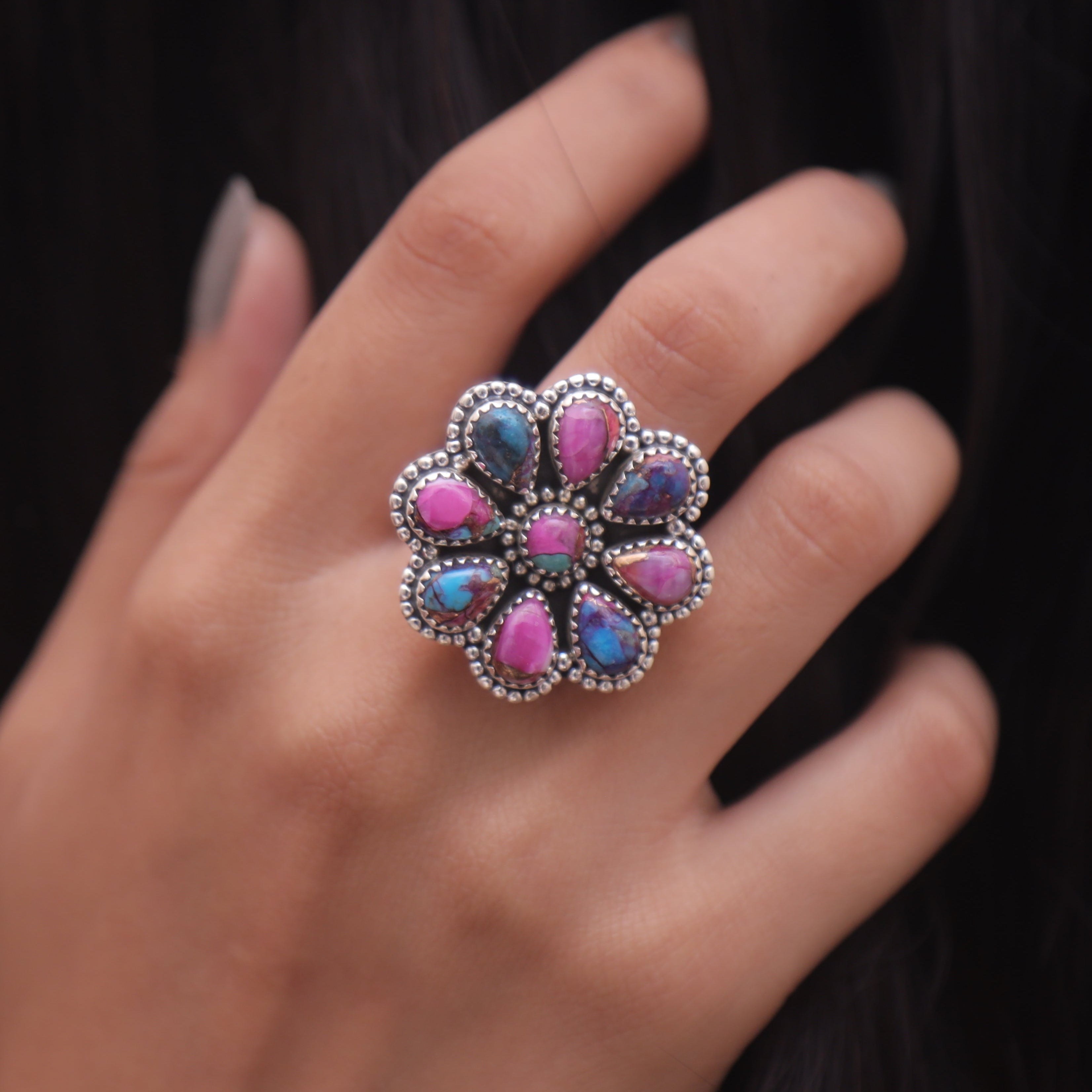 Pink Oyster Turquoise Sterling Silver Ring