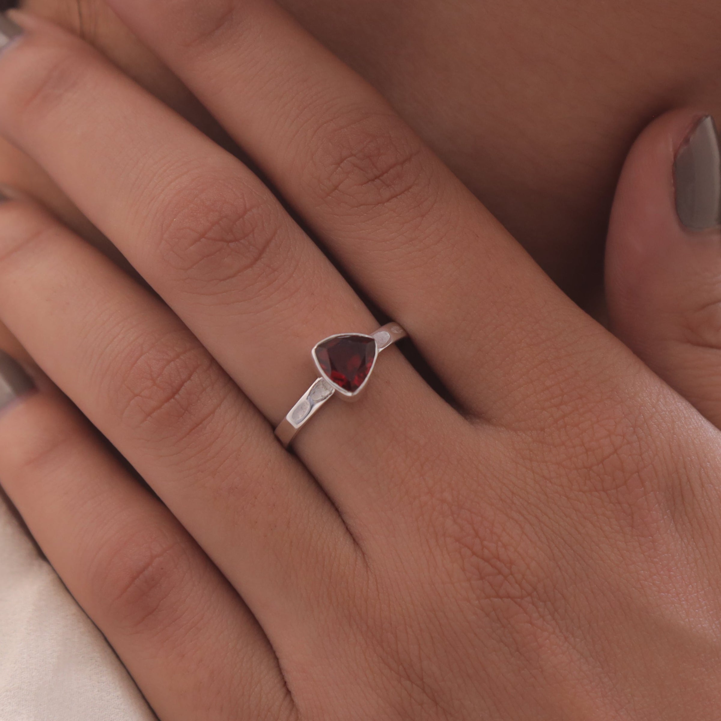 Cut Garnet Sterling Silver Ring