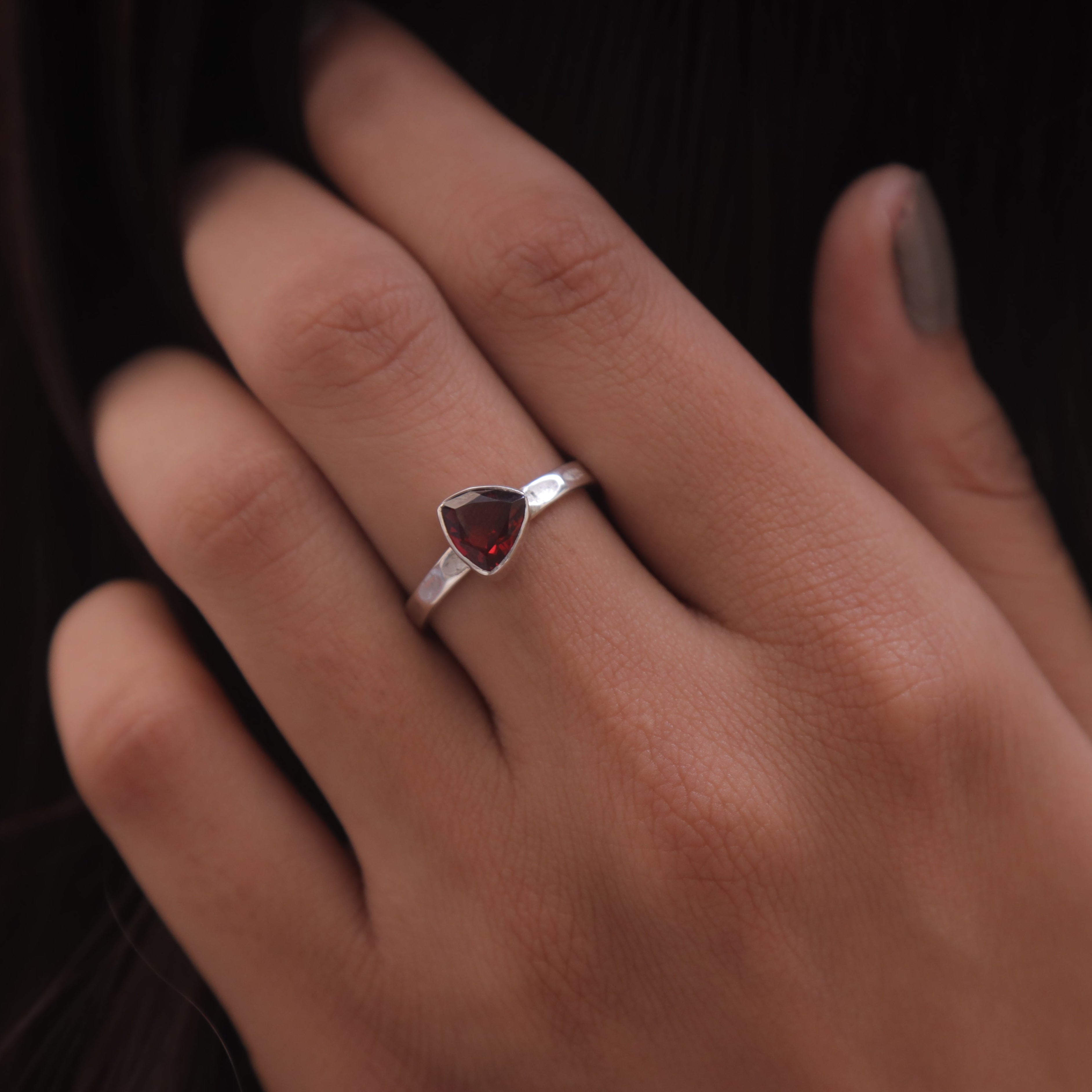 Cut Garnet Sterling Silver Ring