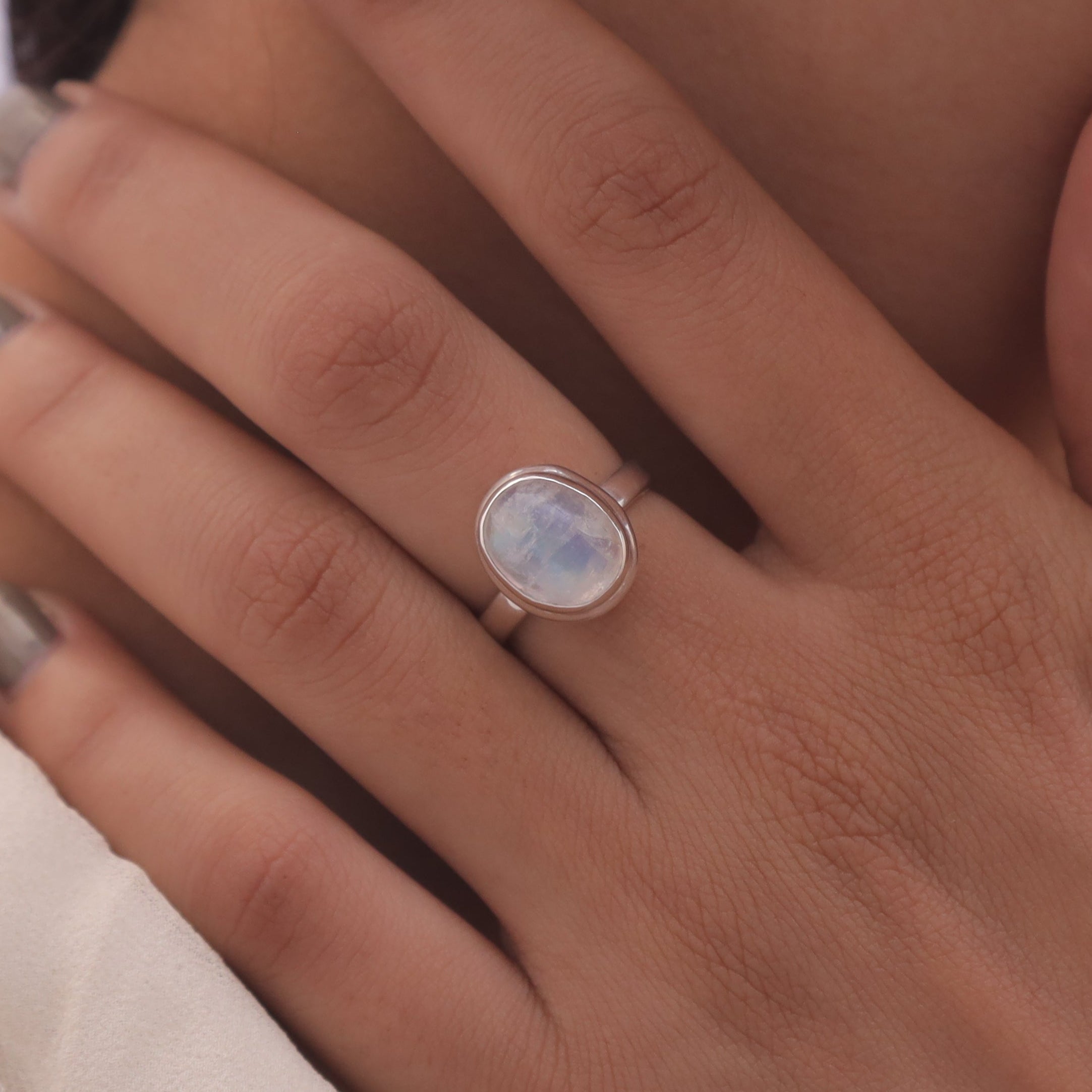Rainbow Moonstone Sterling Silver Ring