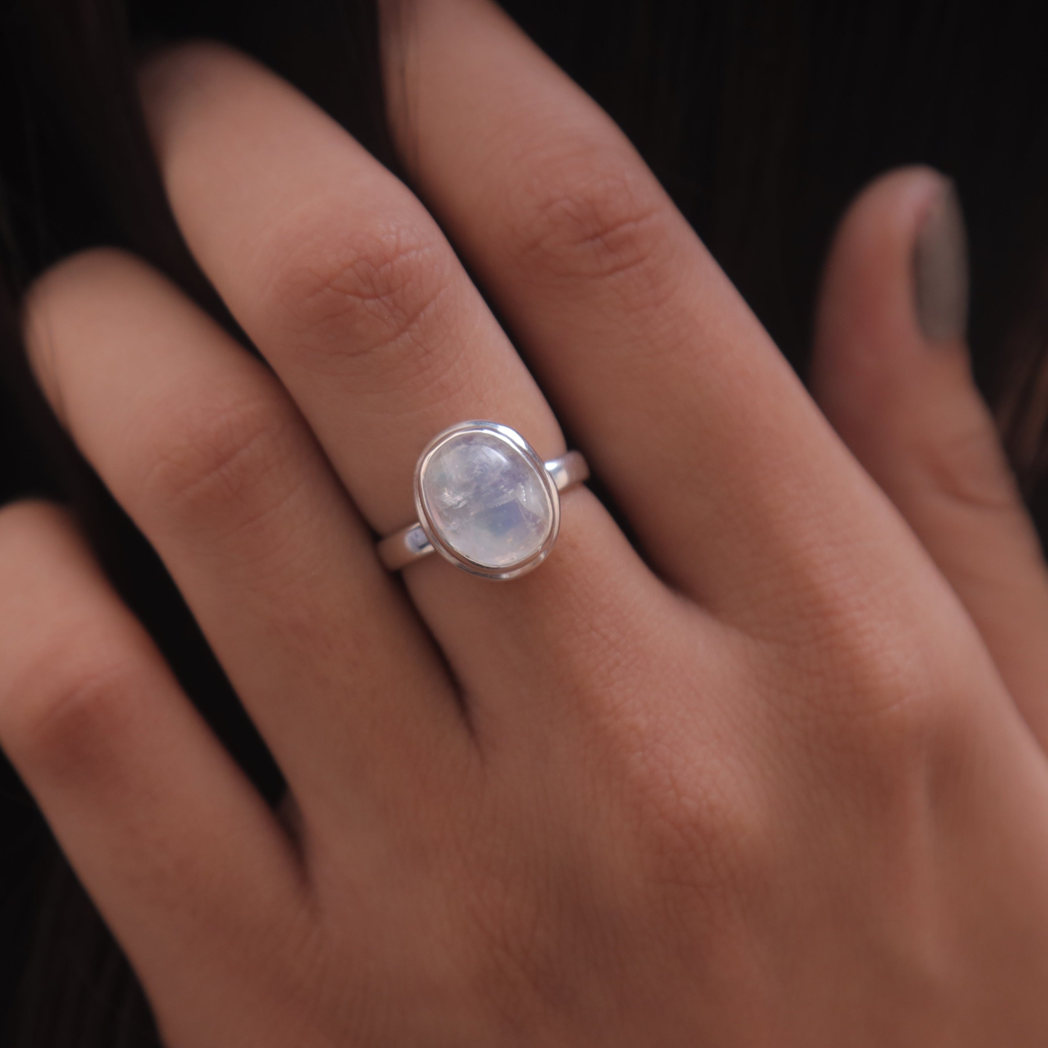 Rainbow Moonstone Sterling Silver Ring