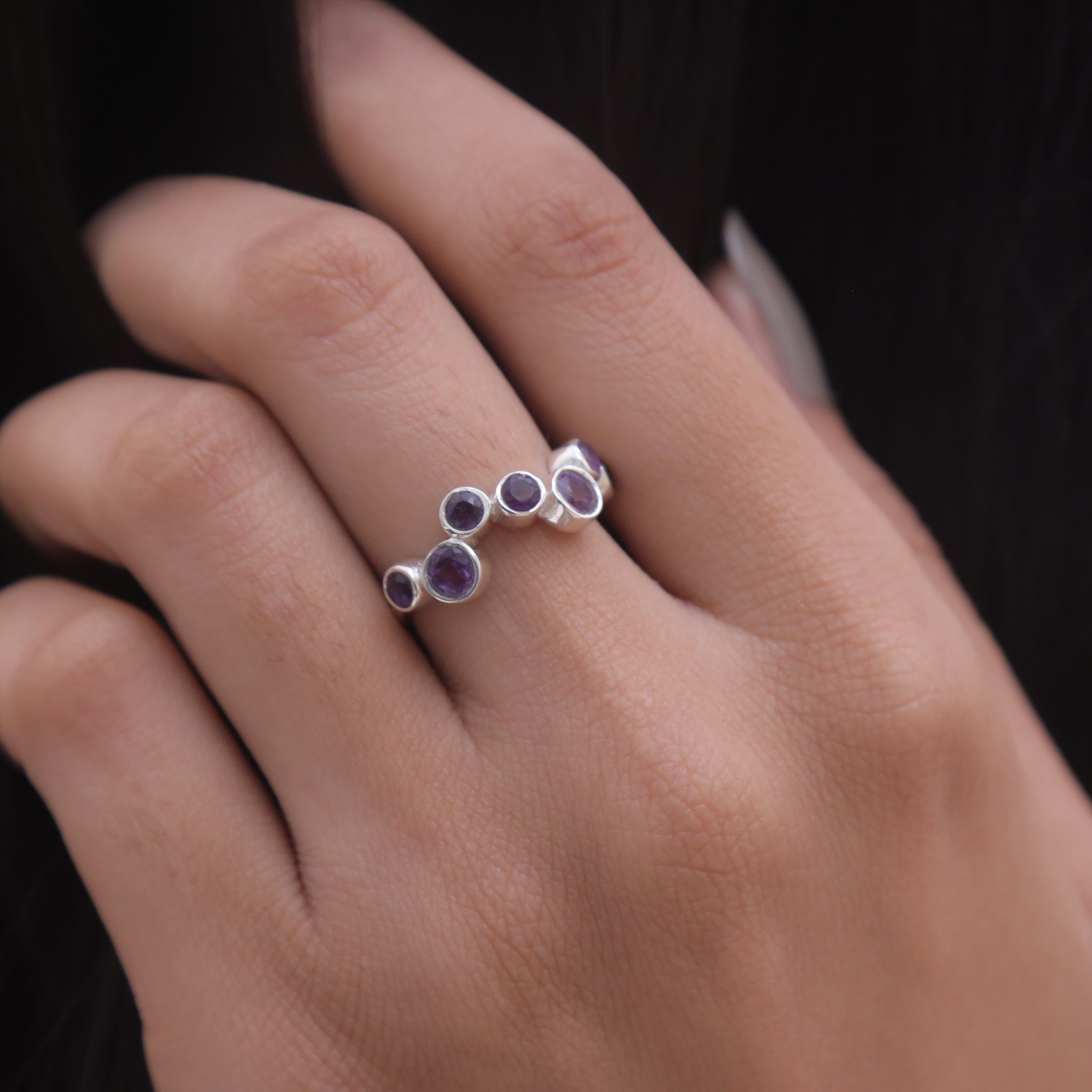 Cut Amethyst Sterling Silver Ring
