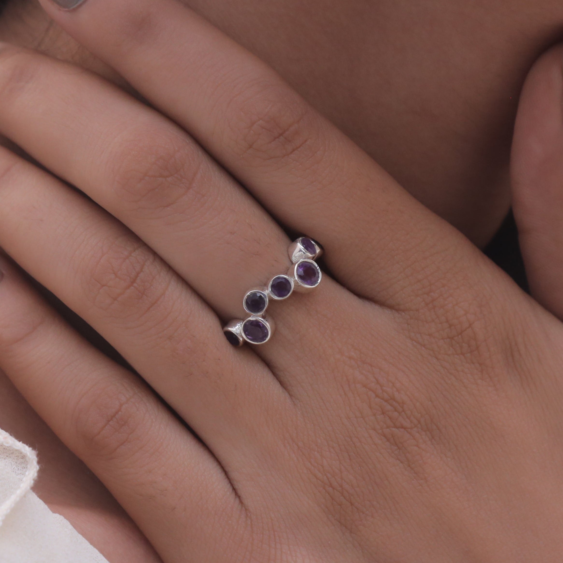 Cut Amethyst Sterling Silver Ring