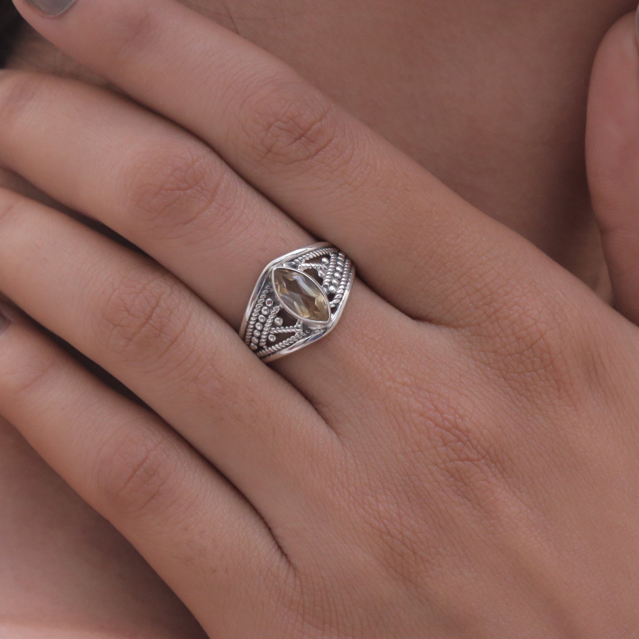 Cut Citrine Sterling Silver Ring