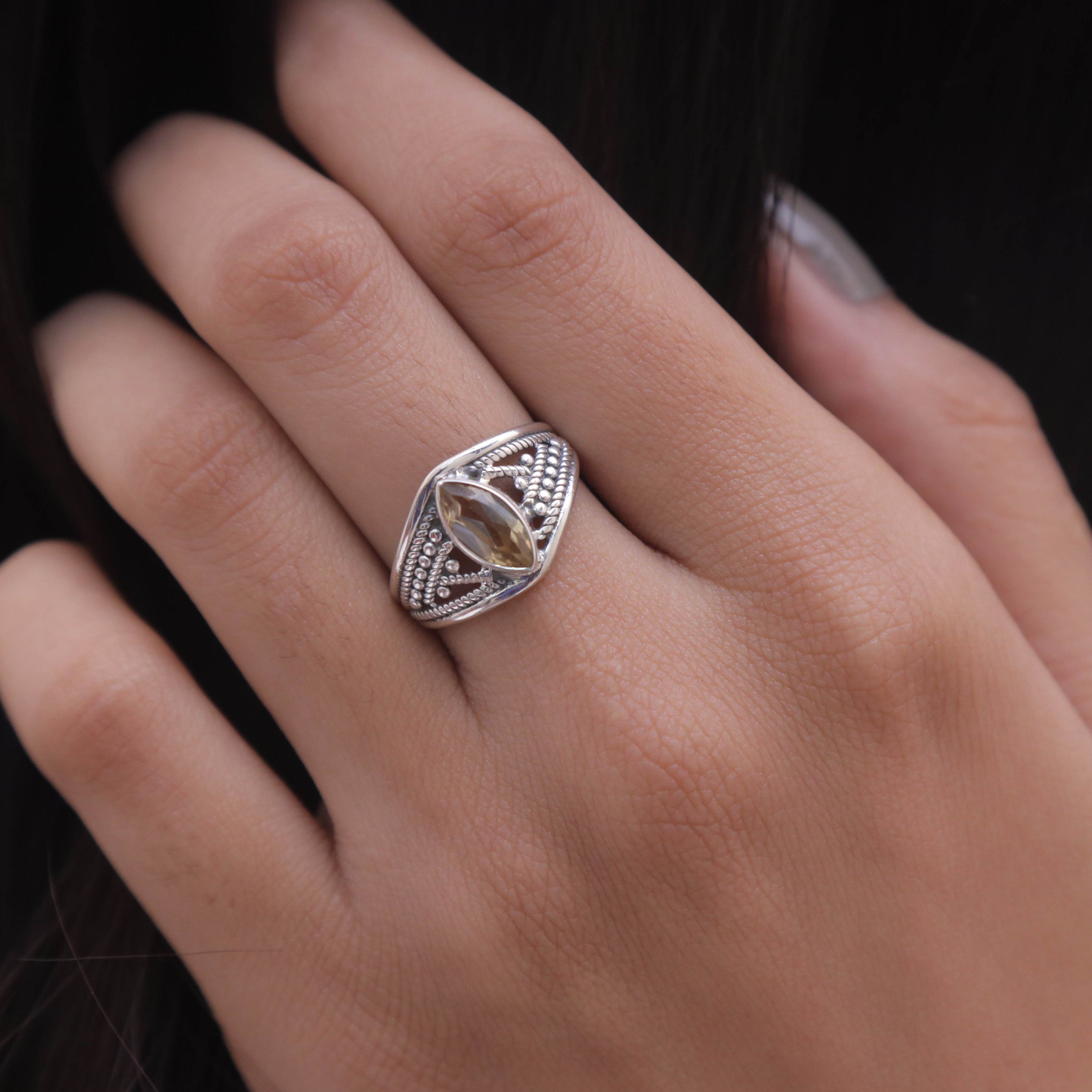 Cut Citrine Sterling Silver Ring