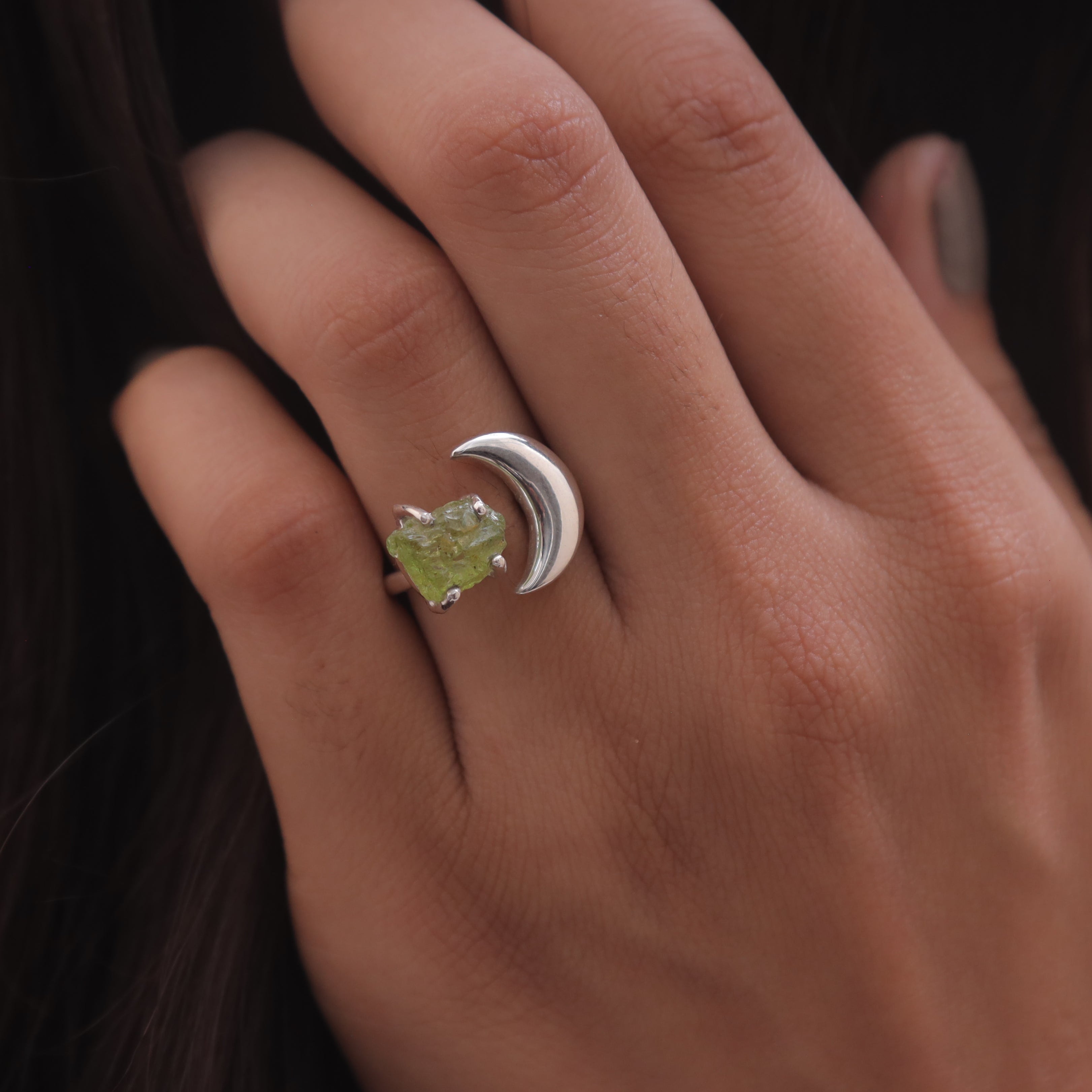 Raw Peridot Sterling Silver Ring