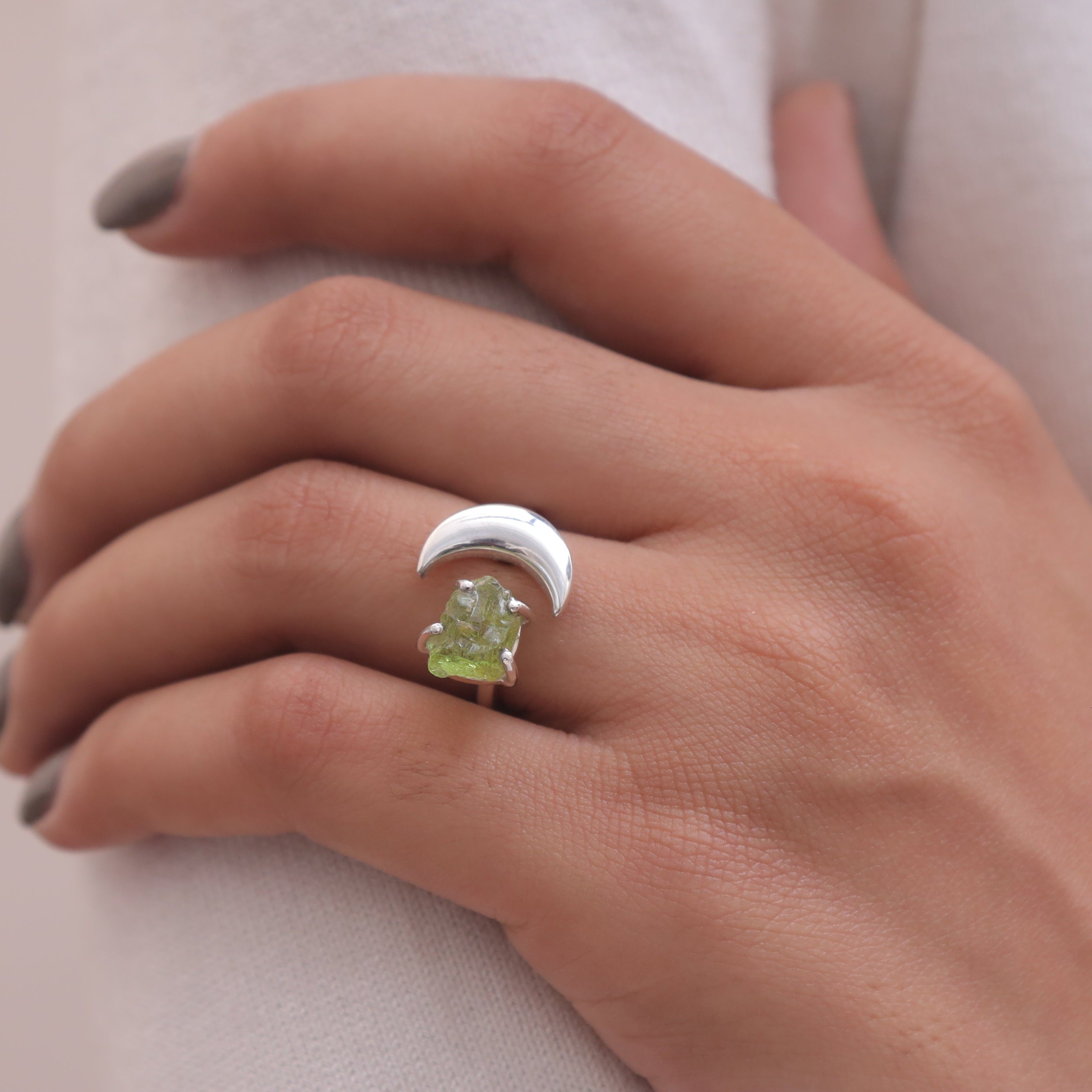 Raw Peridot Sterling Silver Ring