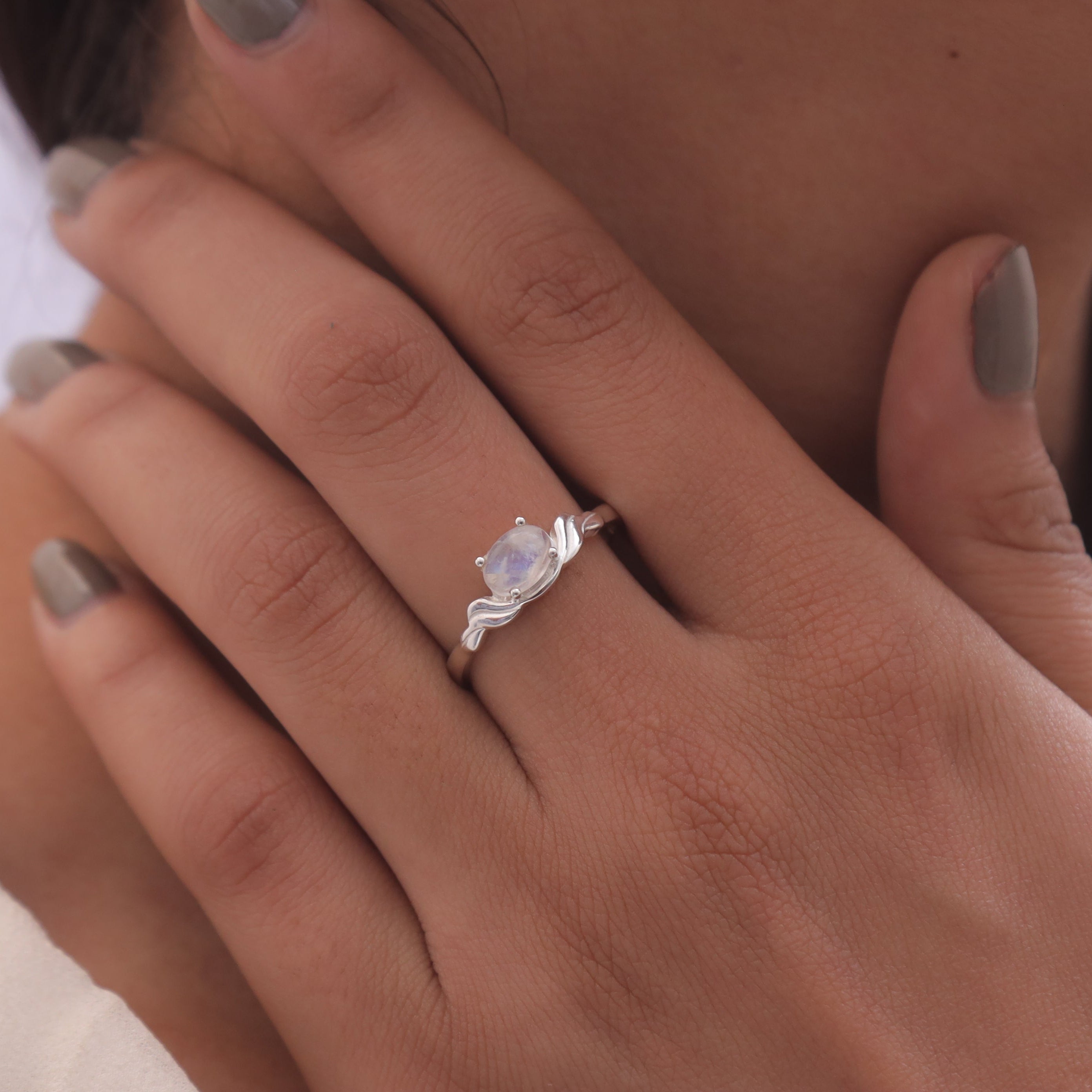 Rainbow Moonstone Sterling Silver Ring