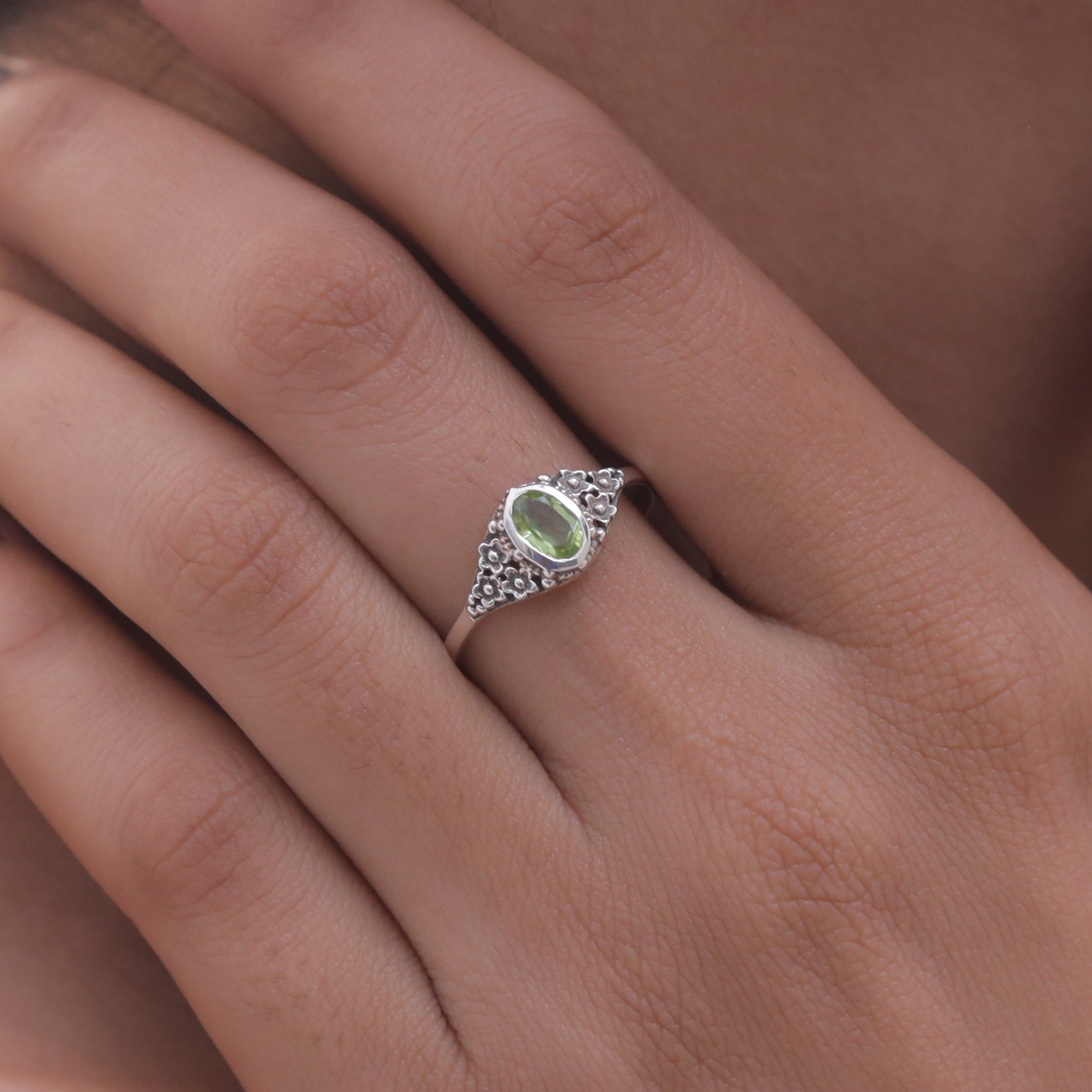 Cut Peridot Sterling Silver Ring