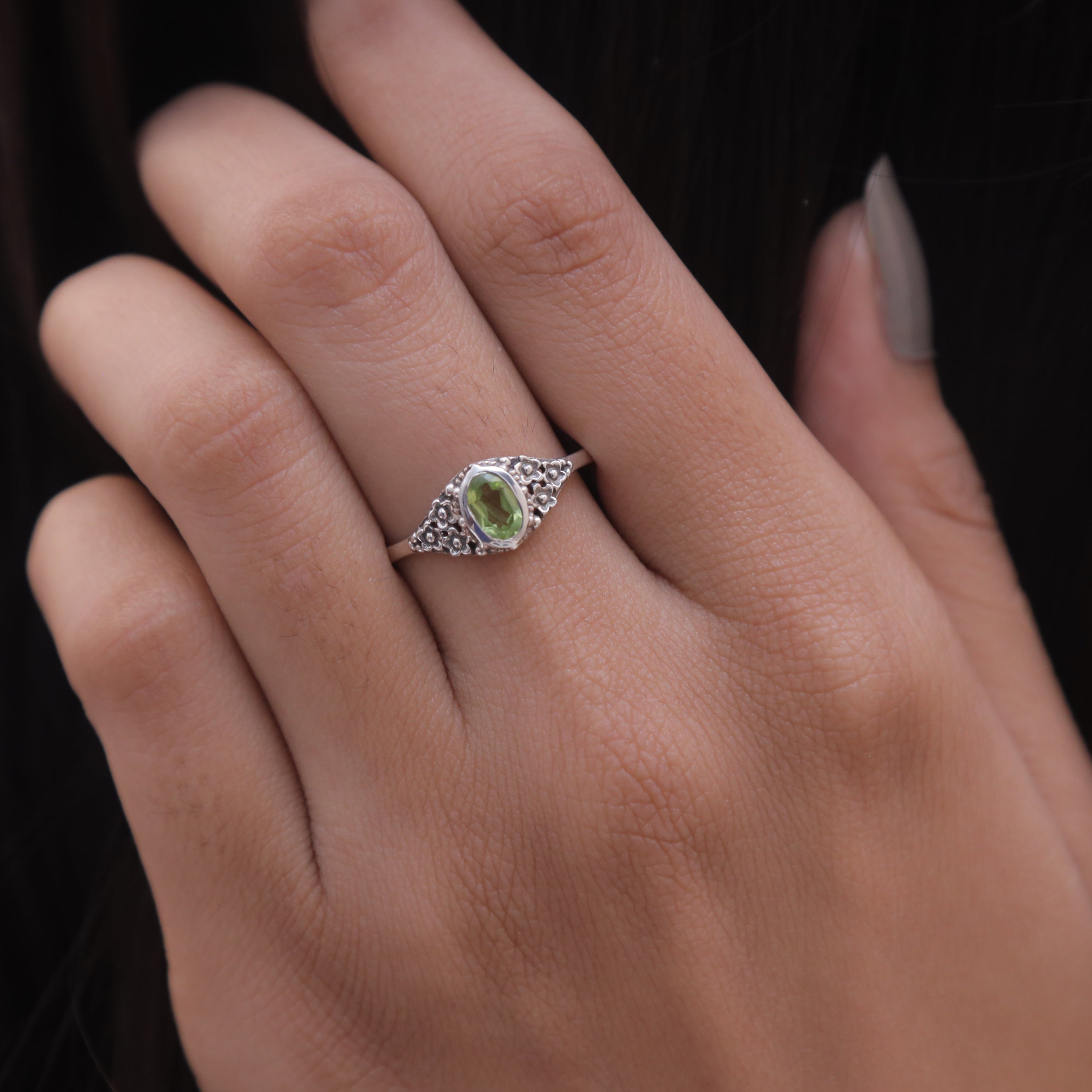 Cut Peridot Sterling Silver Ring