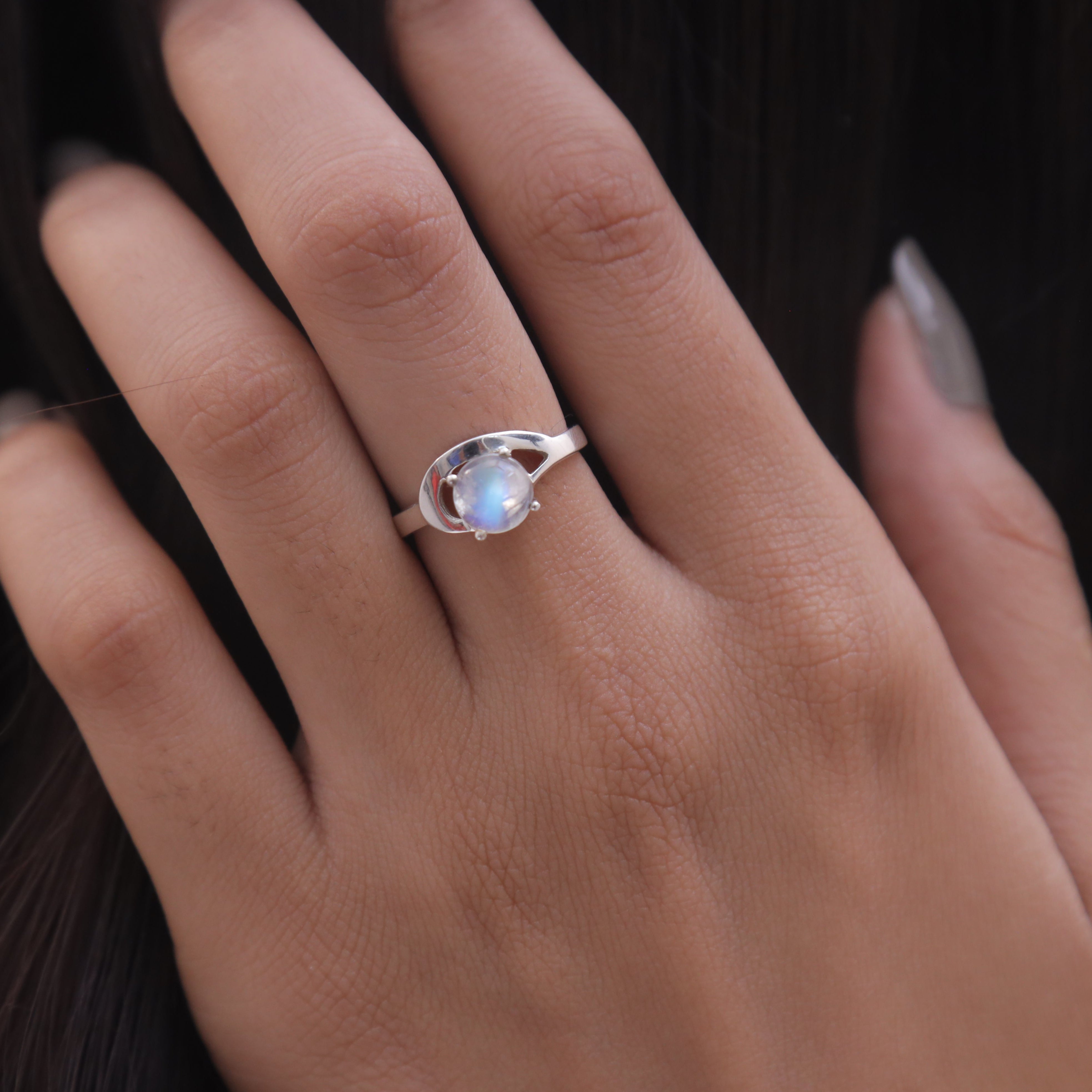 Rainbow Moonstone Sterling Silver Ring