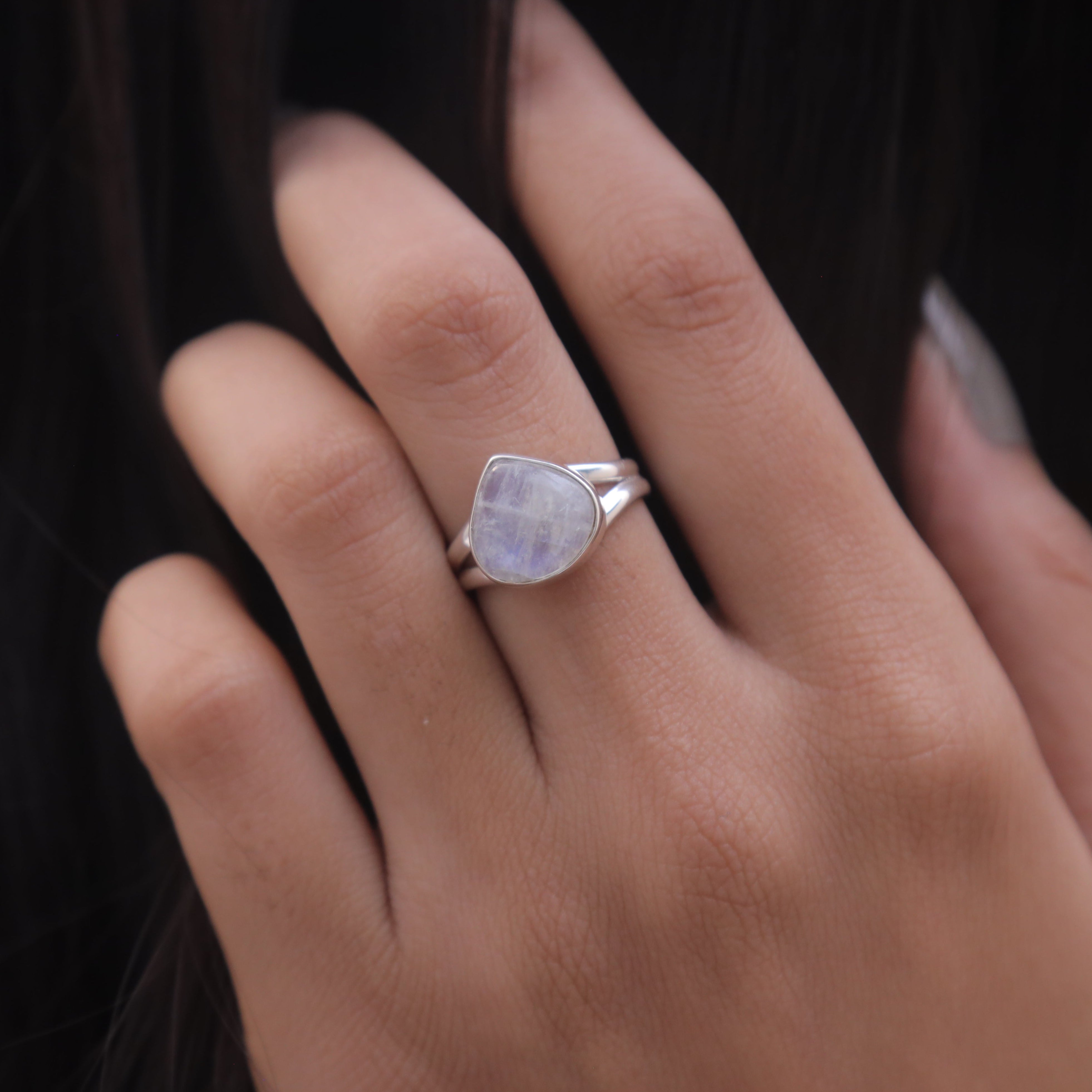 Rainbow Moonstone Sterling Silver Ring
