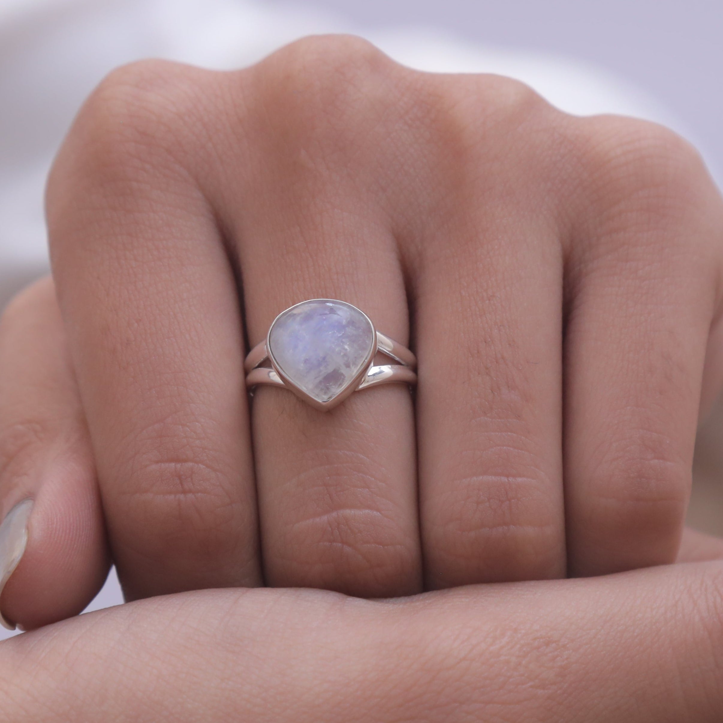 Rainbow Moonstone Sterling Silver Ring