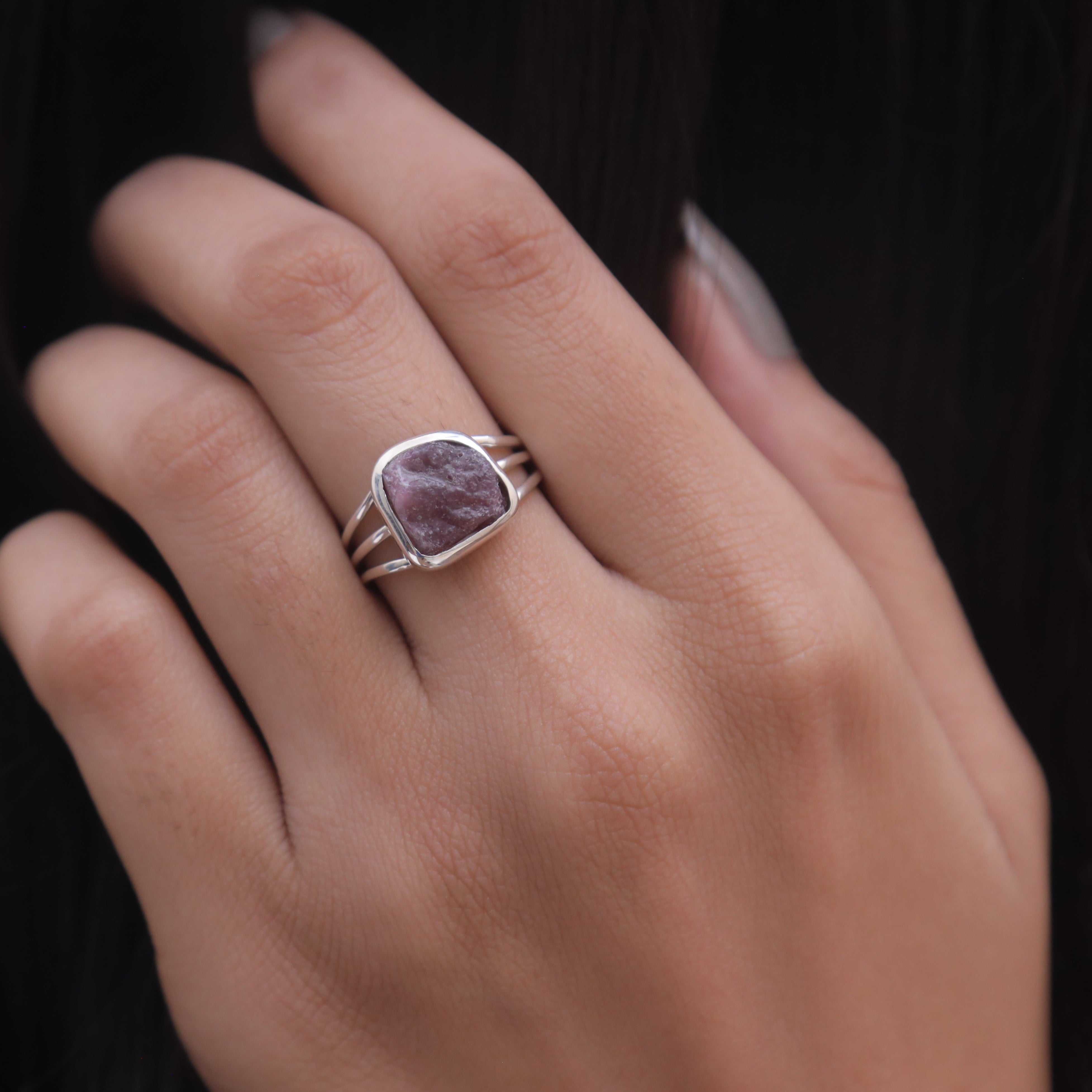 Raw Pink Tourmaline Sterling Silver Ring
