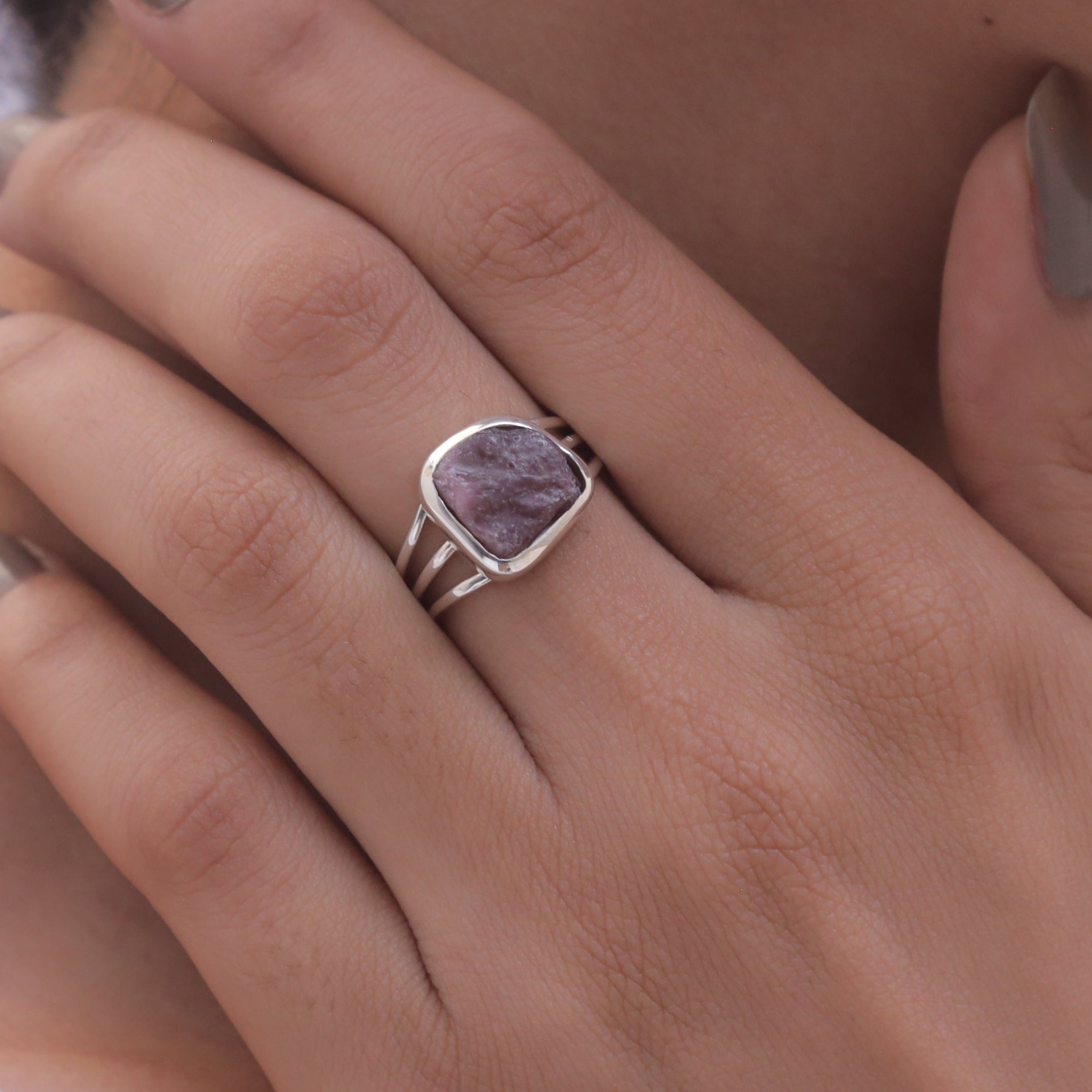 Raw Pink Tourmaline Sterling Silver Ring
