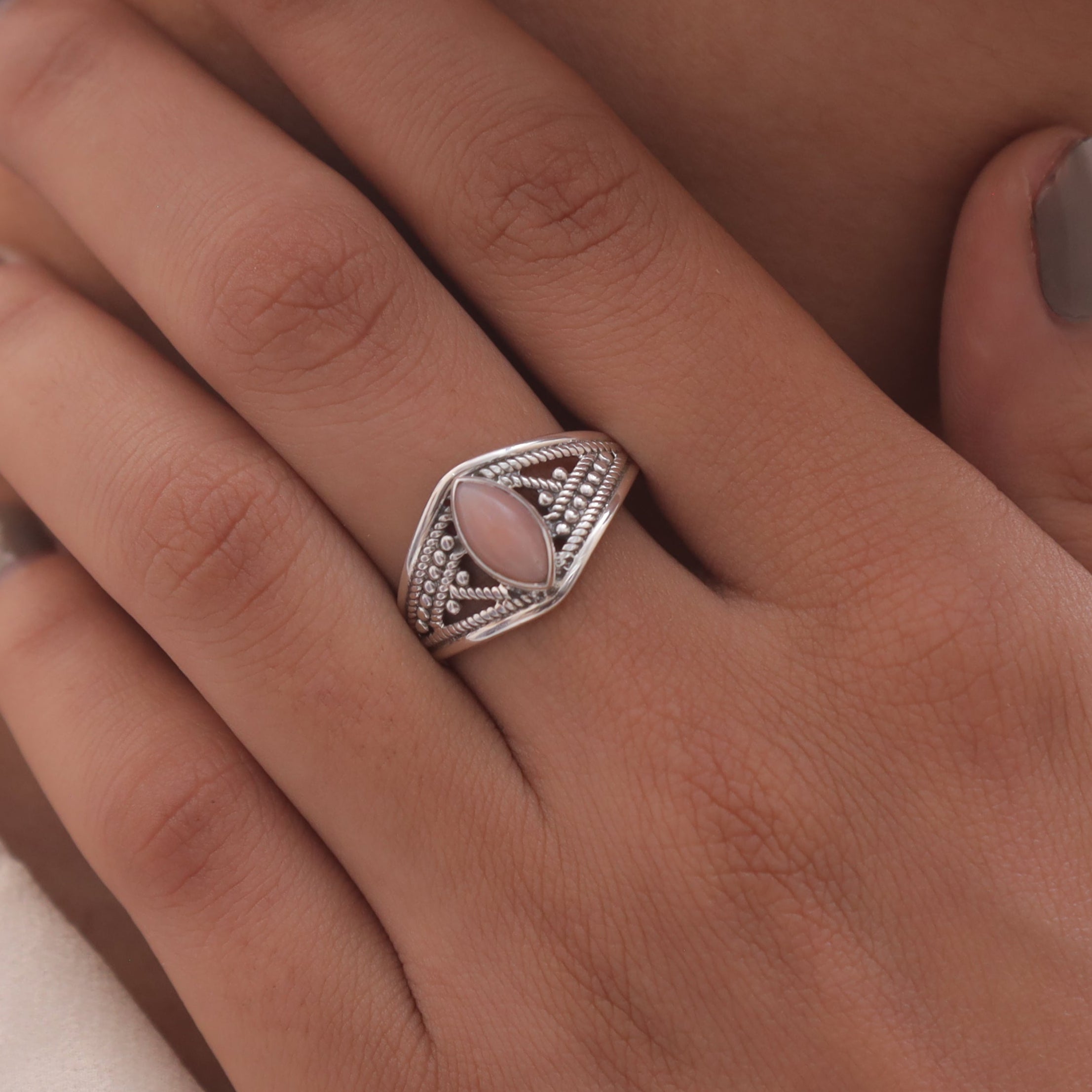 Pink Opal Sterling Silver Ring