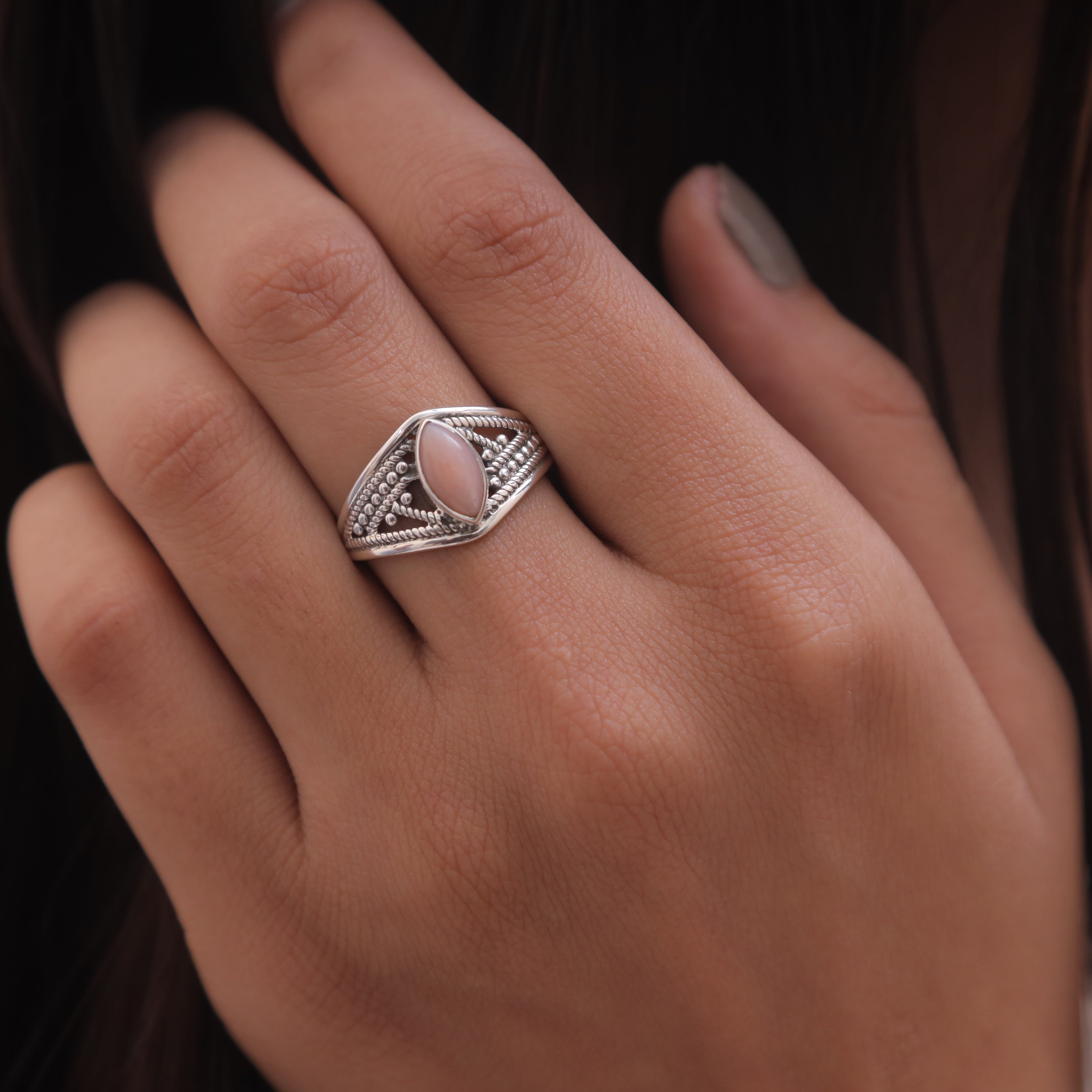 Pink Opal Sterling Silver Ring