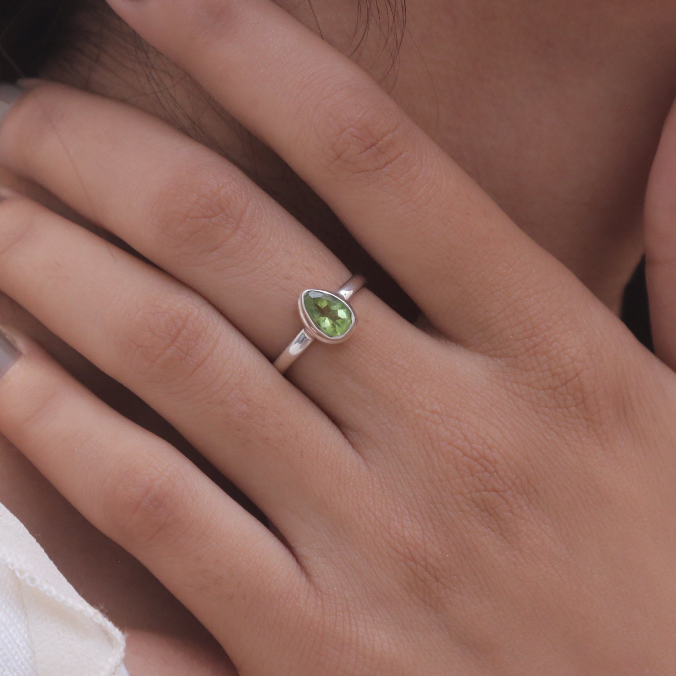 Cut Peridot Sterling Silver Ring