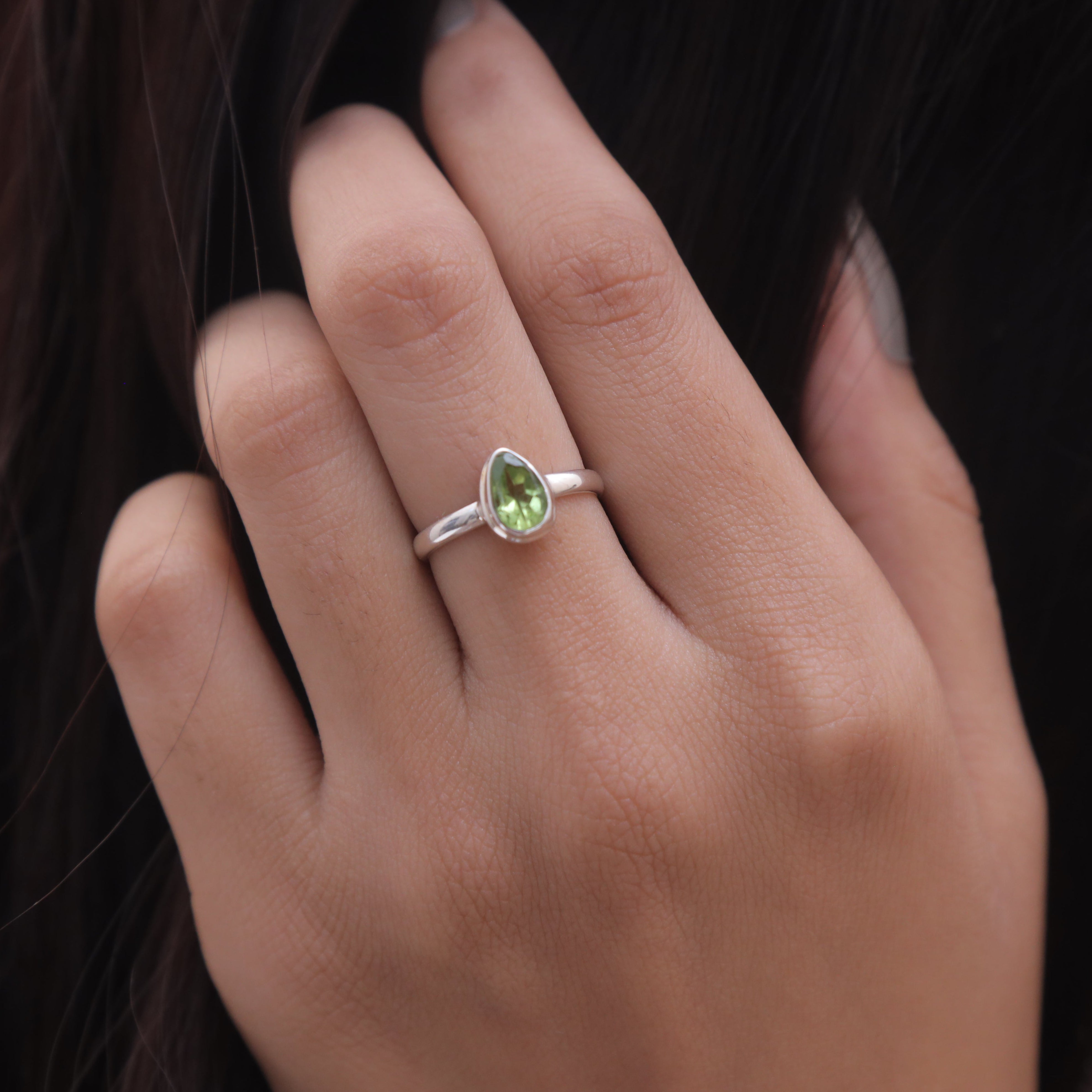 Cut Peridot Sterling Silver Ring