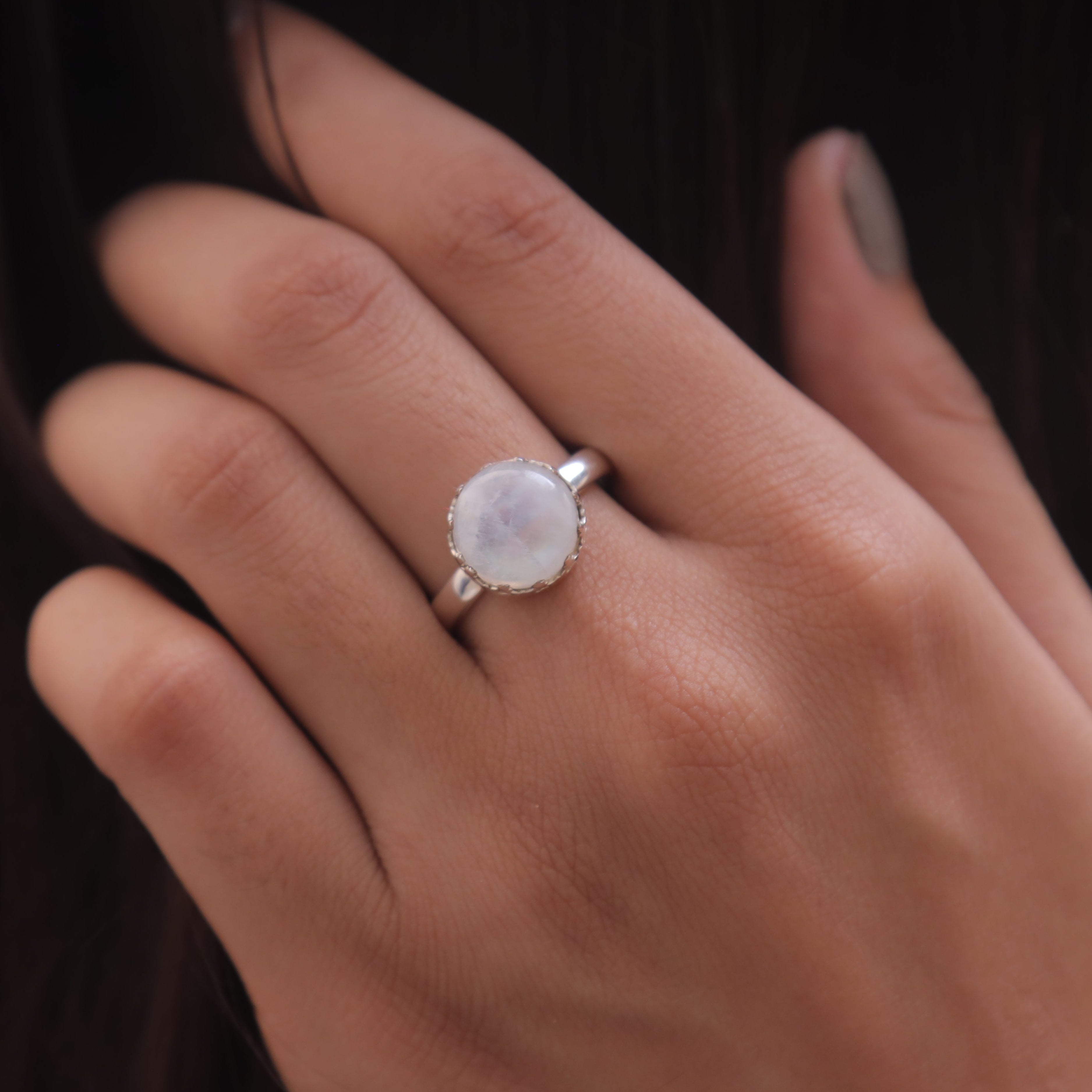 Rainbow Moonstone Sterling Silver Ring