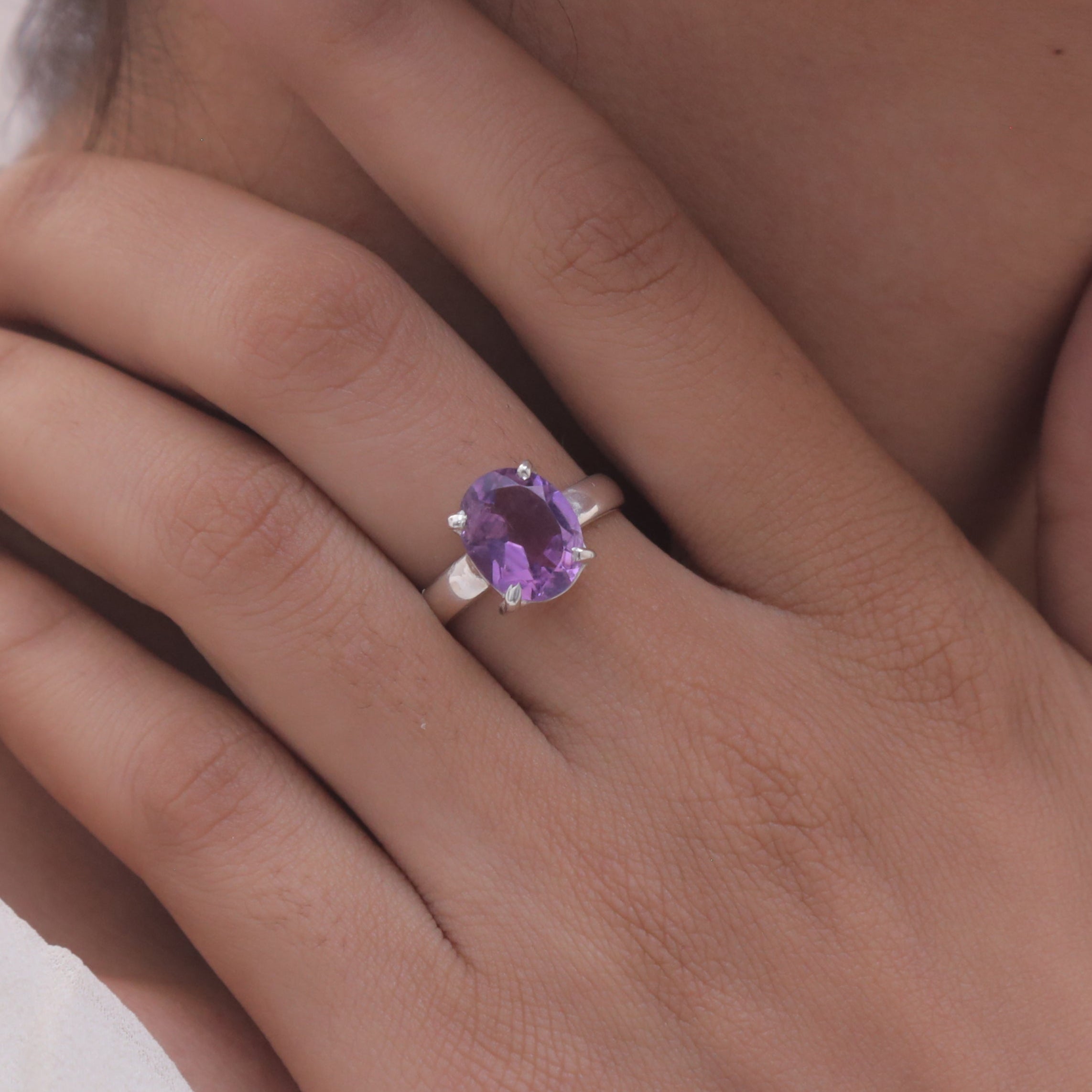 Cut Amethyst Sterling Silver Ring