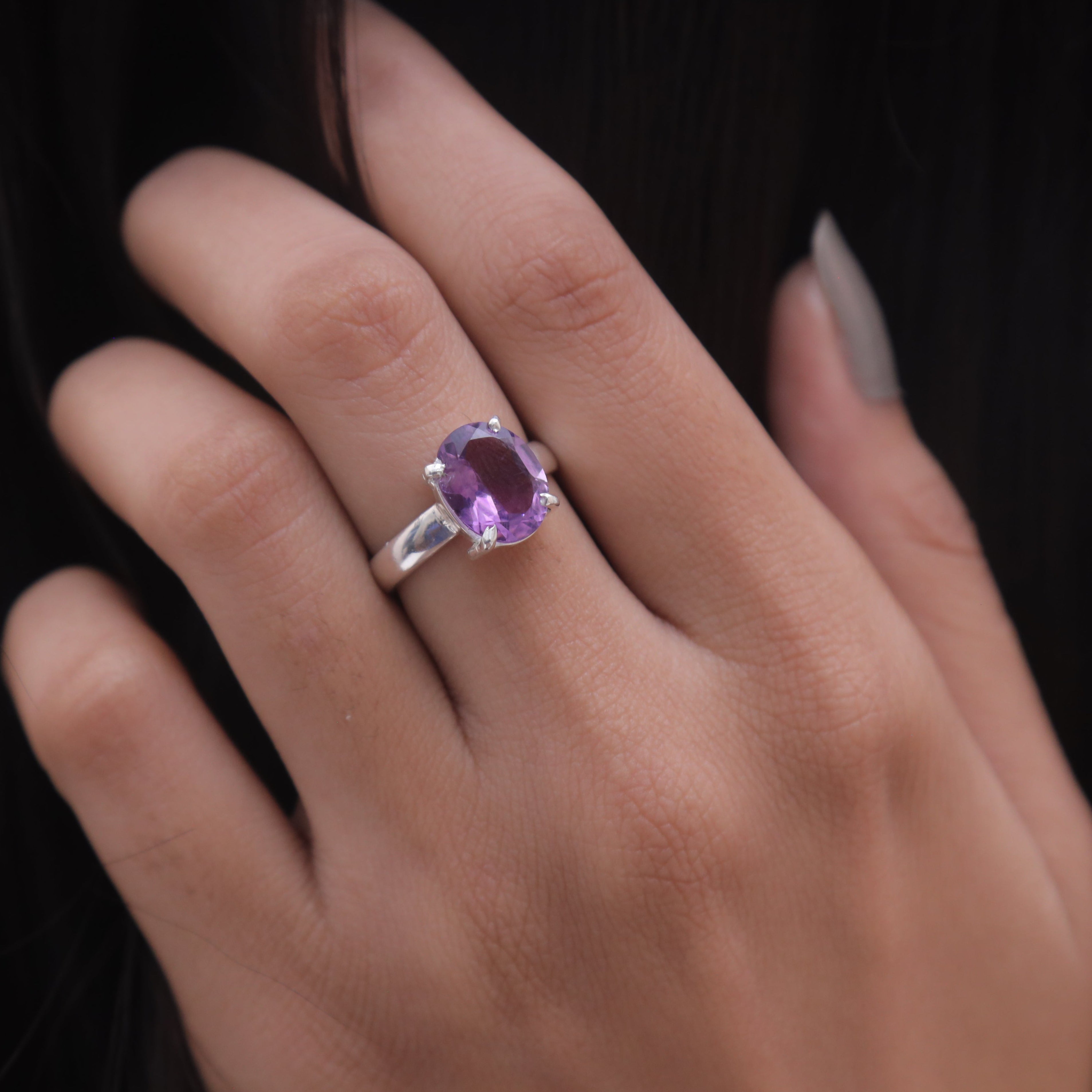 Cut Amethyst Sterling Silver Ring