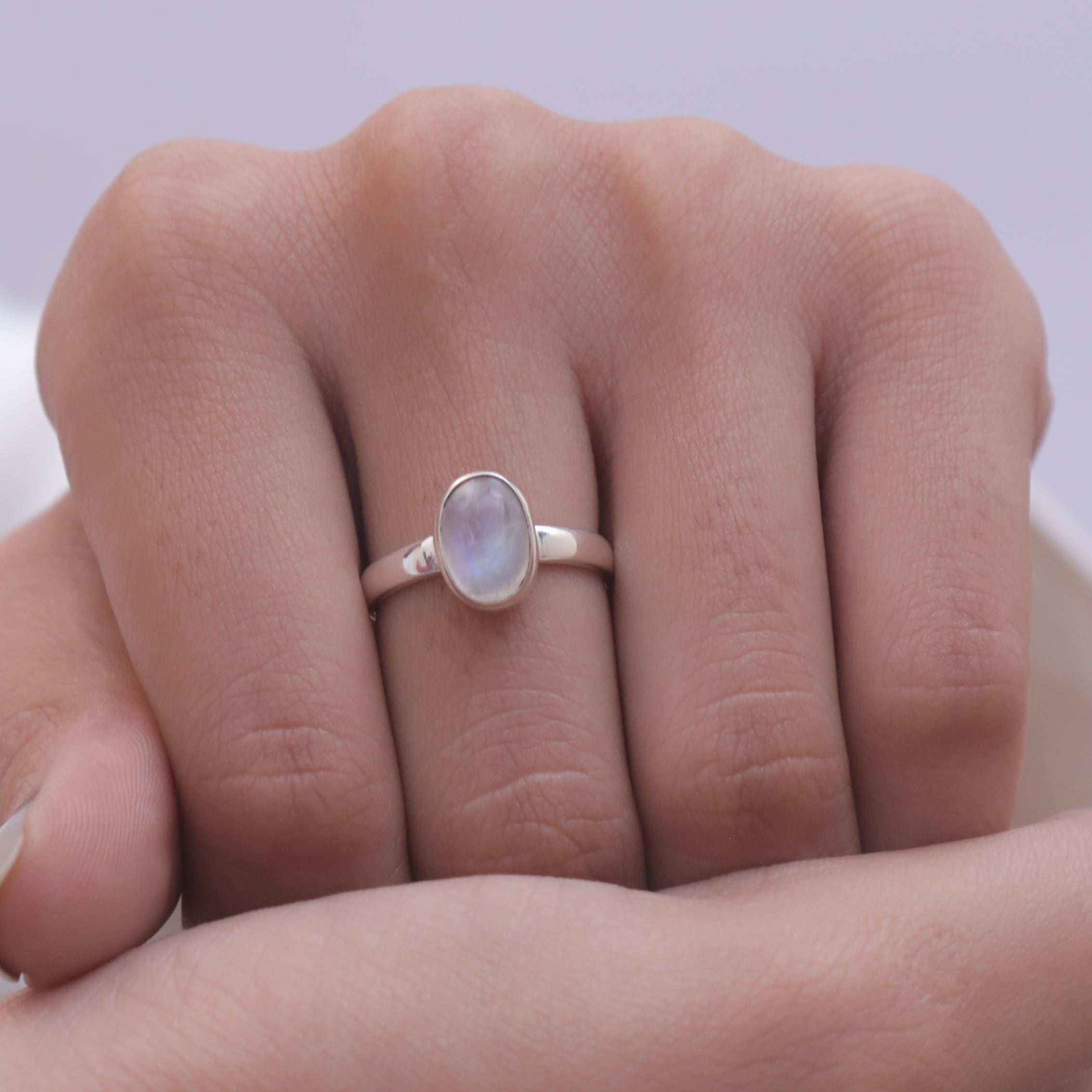 Rainbow Moonstone Sterling Silver Ring