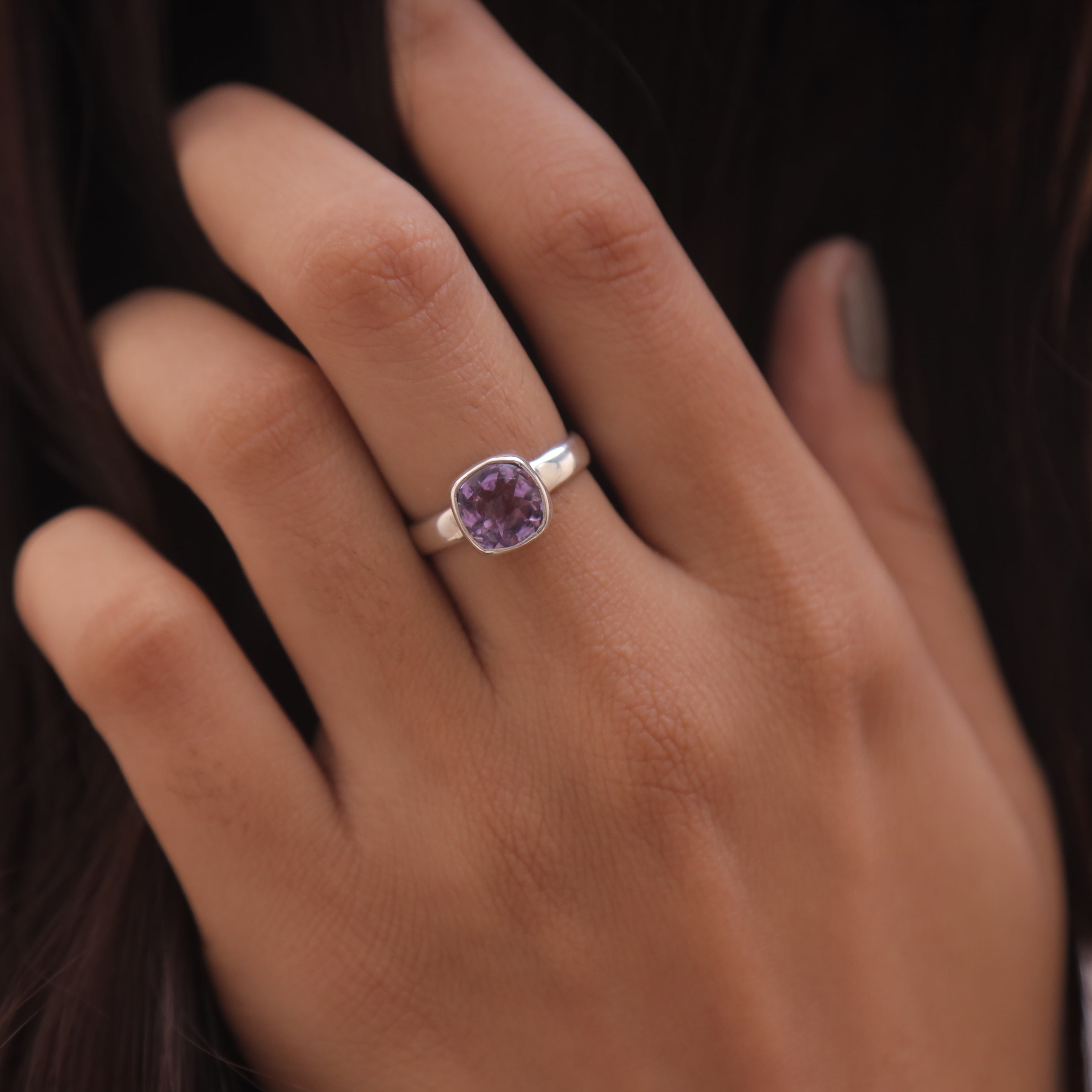 Cut Amethyst Sterling Silver Ring