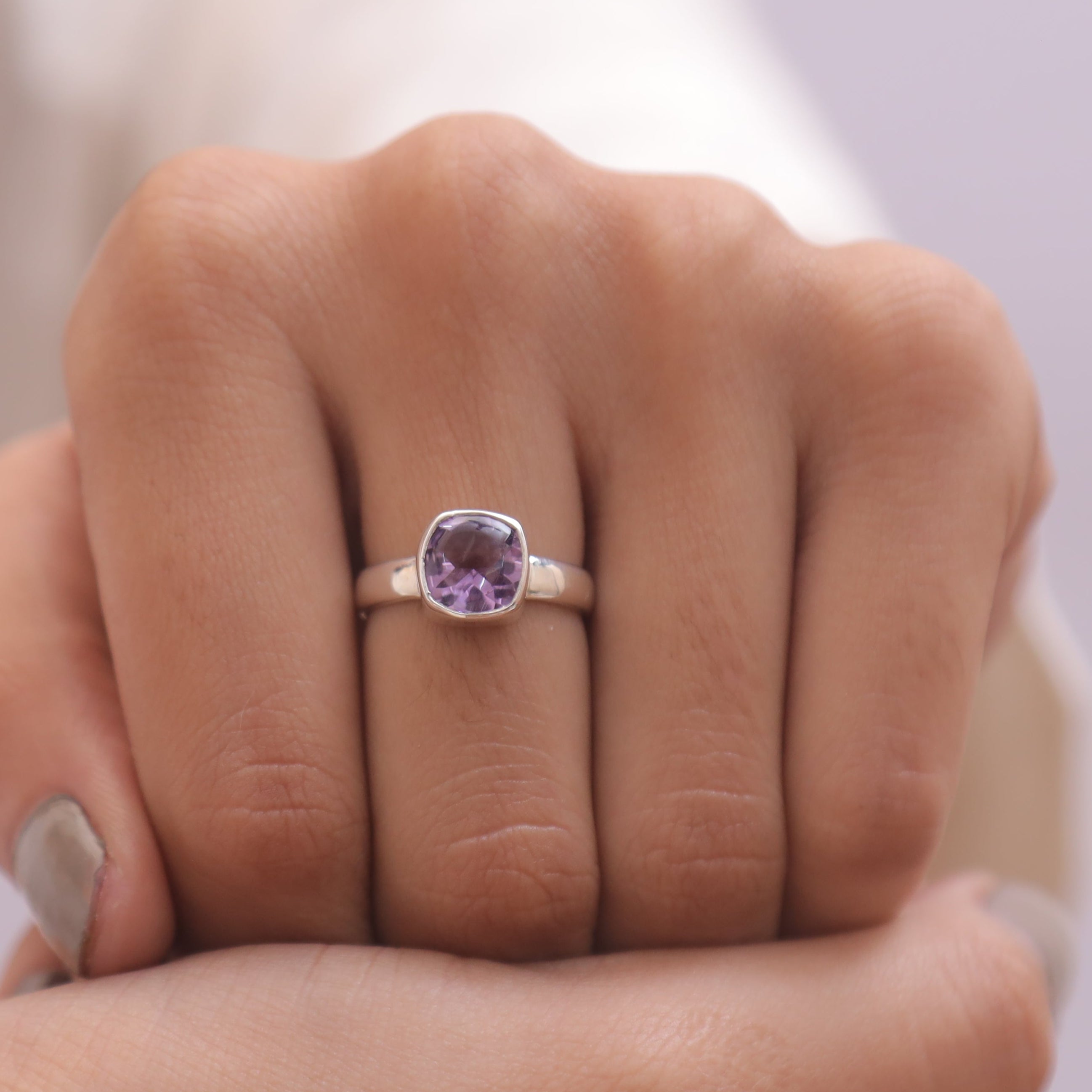 Cut Amethyst Sterling Silver Ring