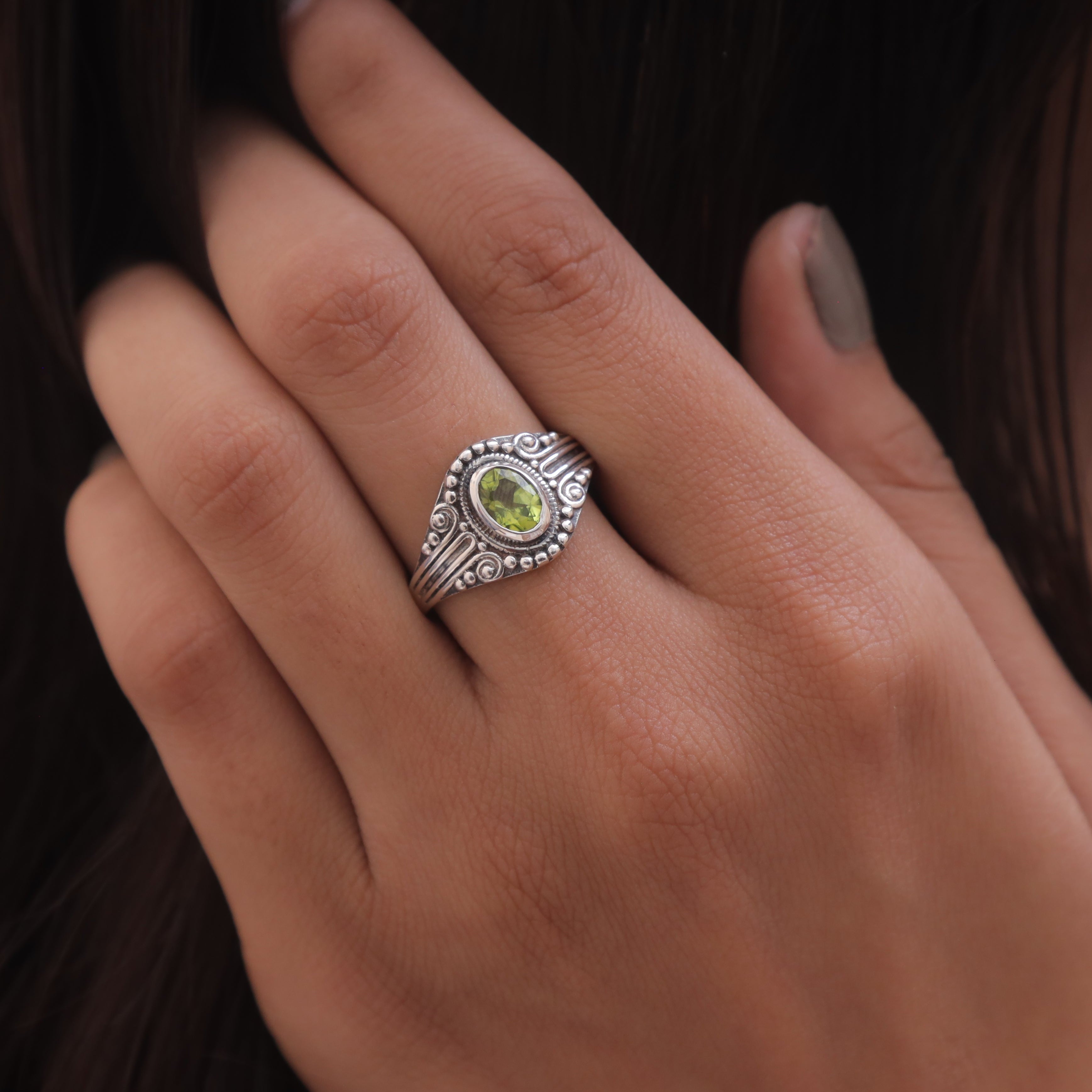 Cut Peridot Sterling Silver Ring