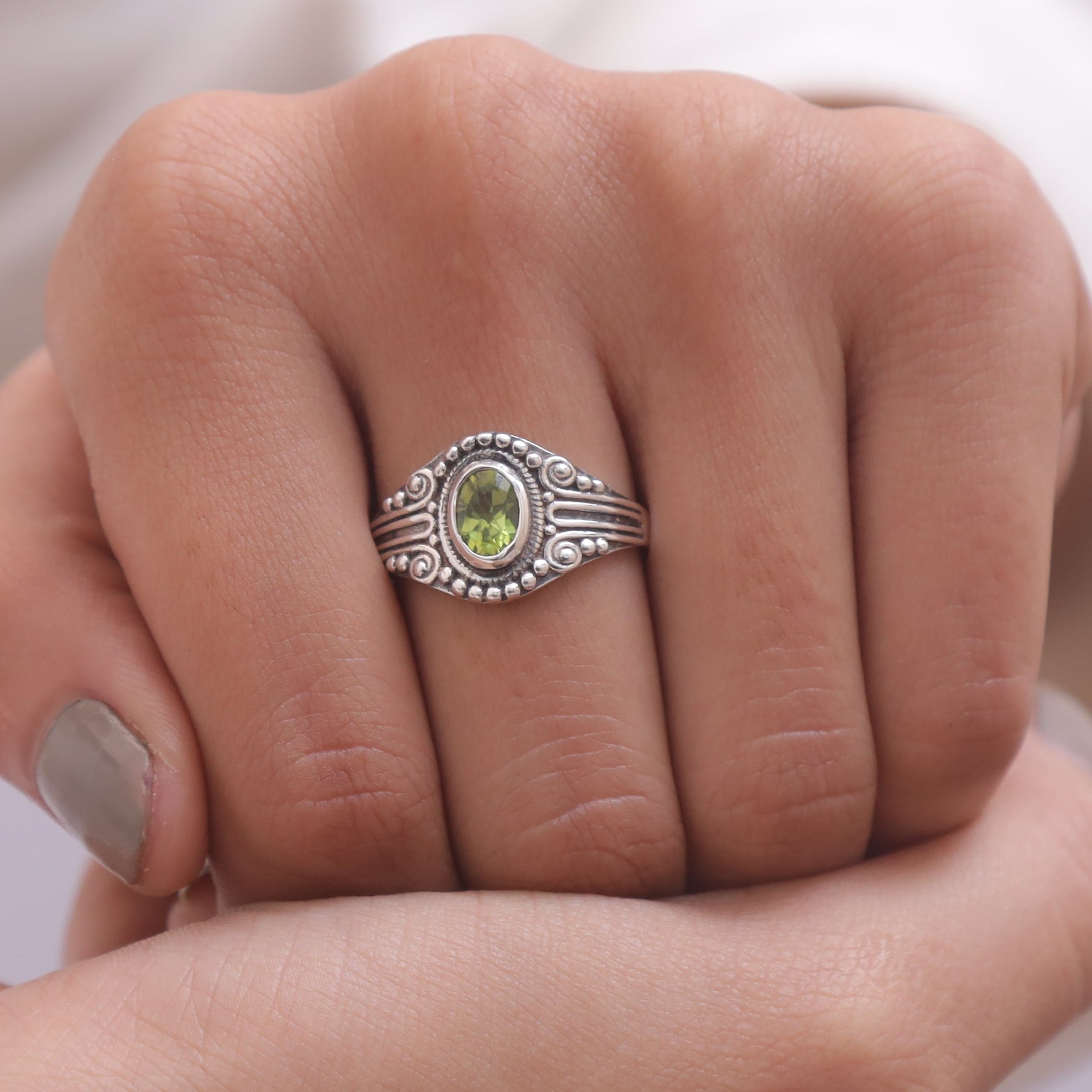 Cut Peridot Sterling Silver Ring