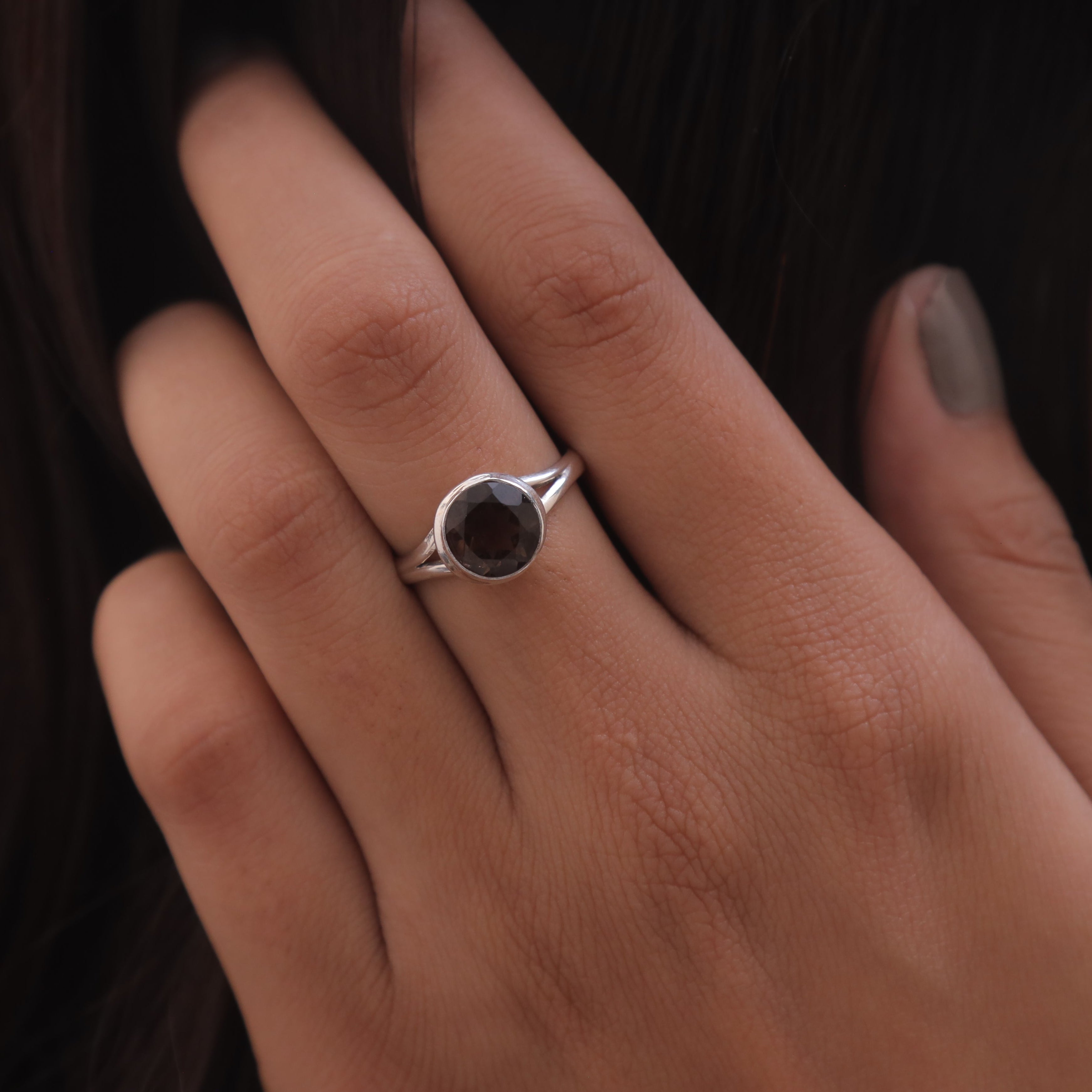 Cut Smoky Topaz Sterling Silver Ring