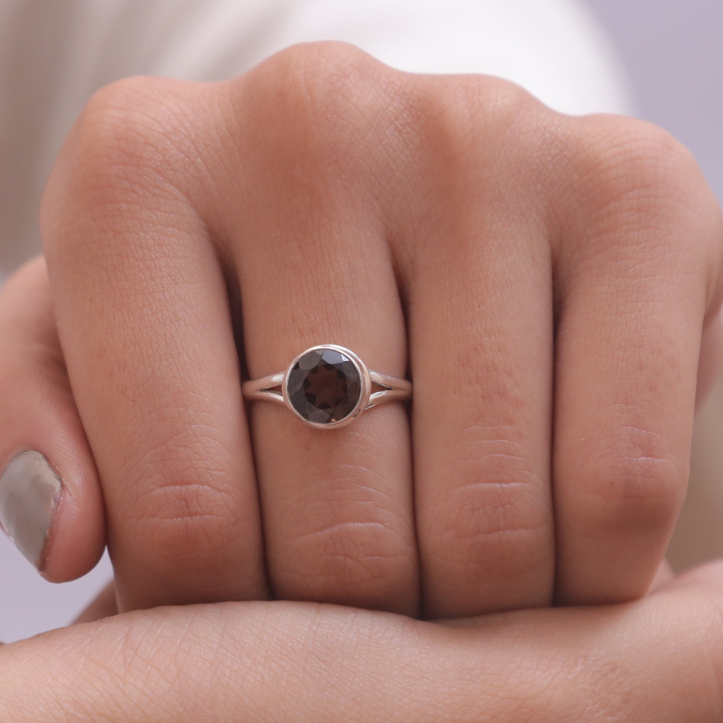 Cut Smoky Topaz Sterling Silver Ring
