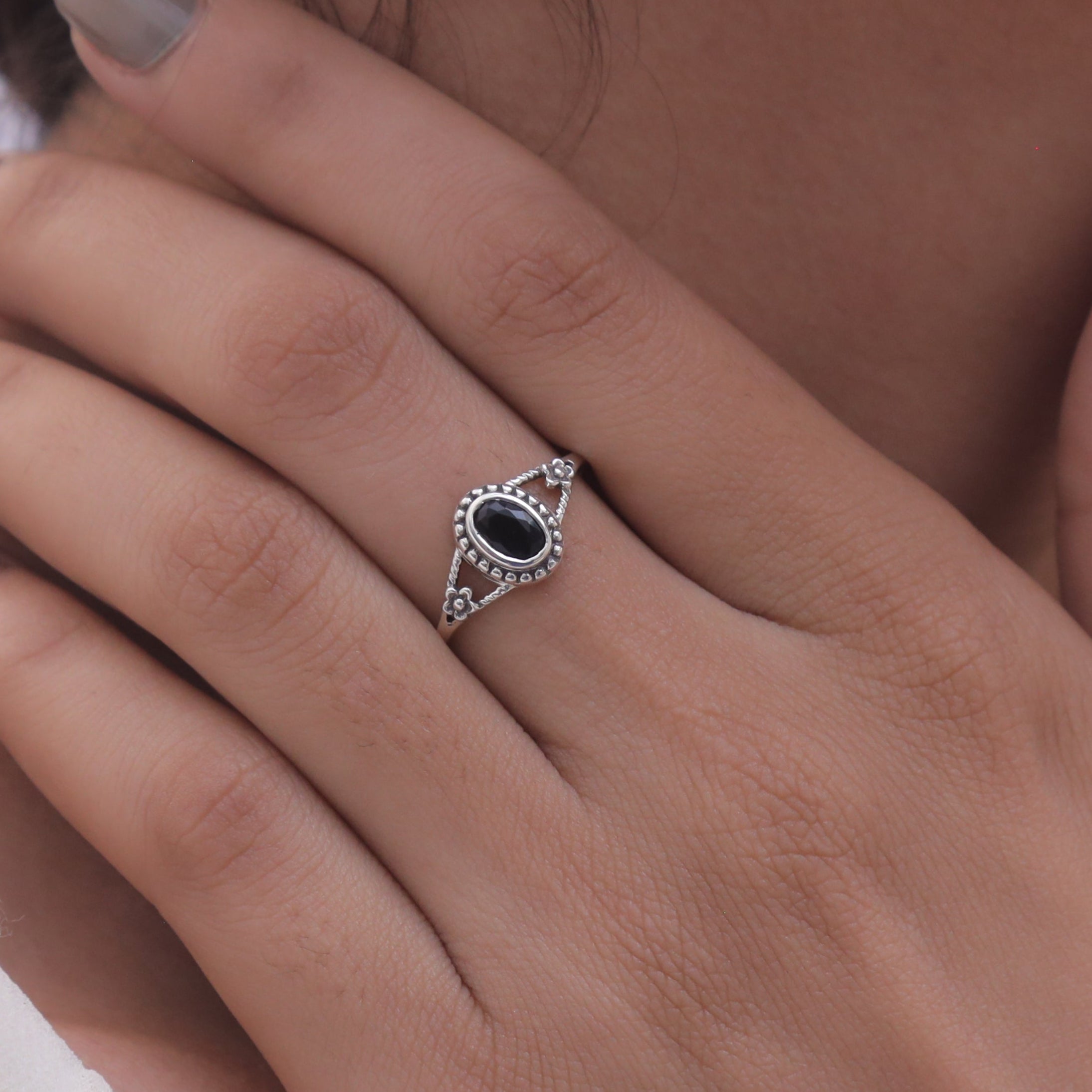 Cut Black Onyx Sterling Silver Ring