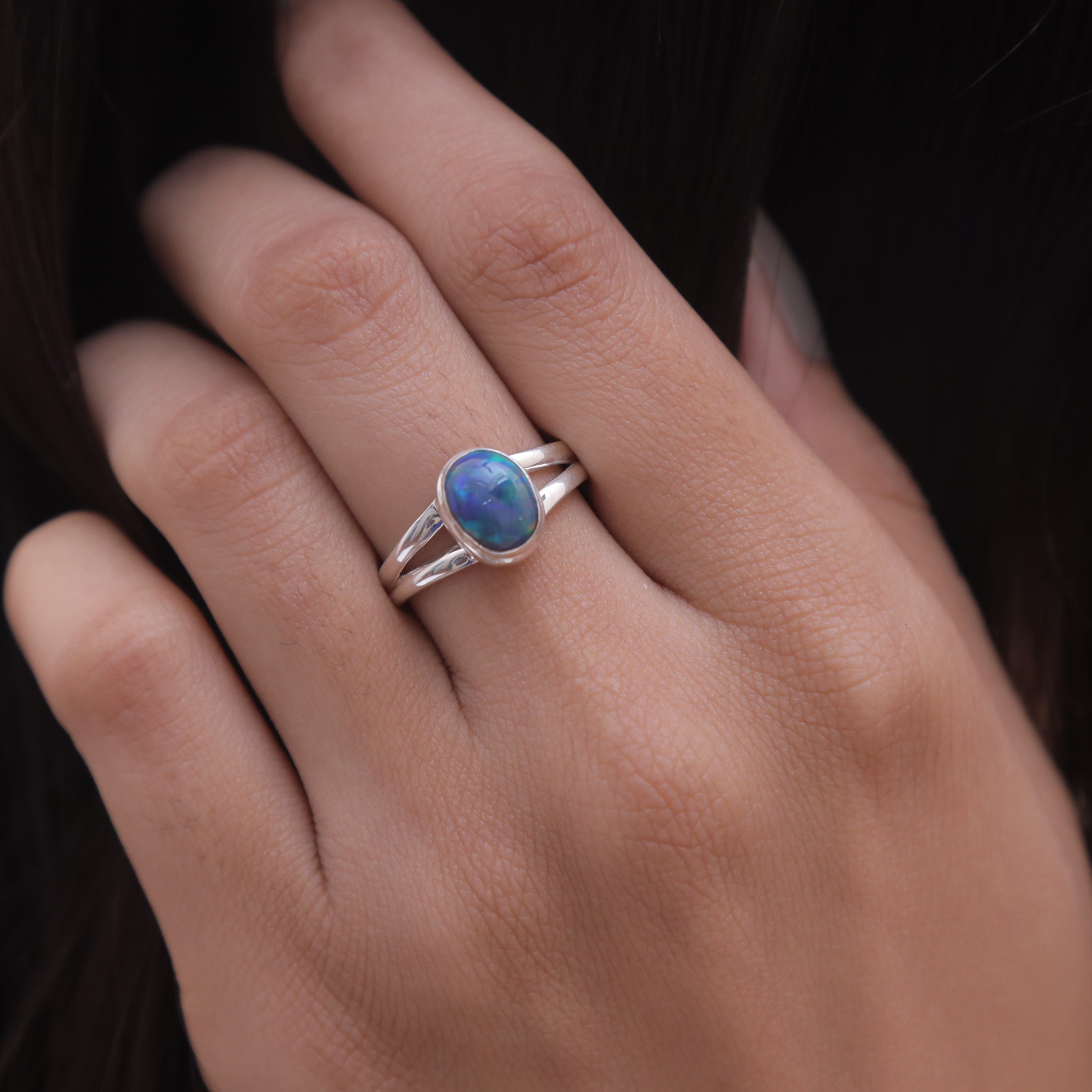Black Opal Sterling Silver Ring