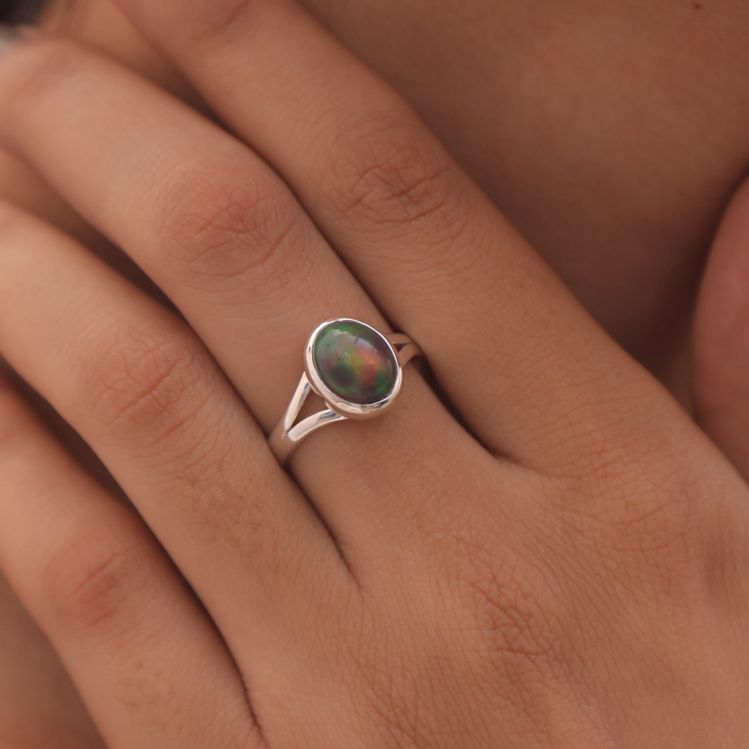 Black Opal Sterling Silver Ring