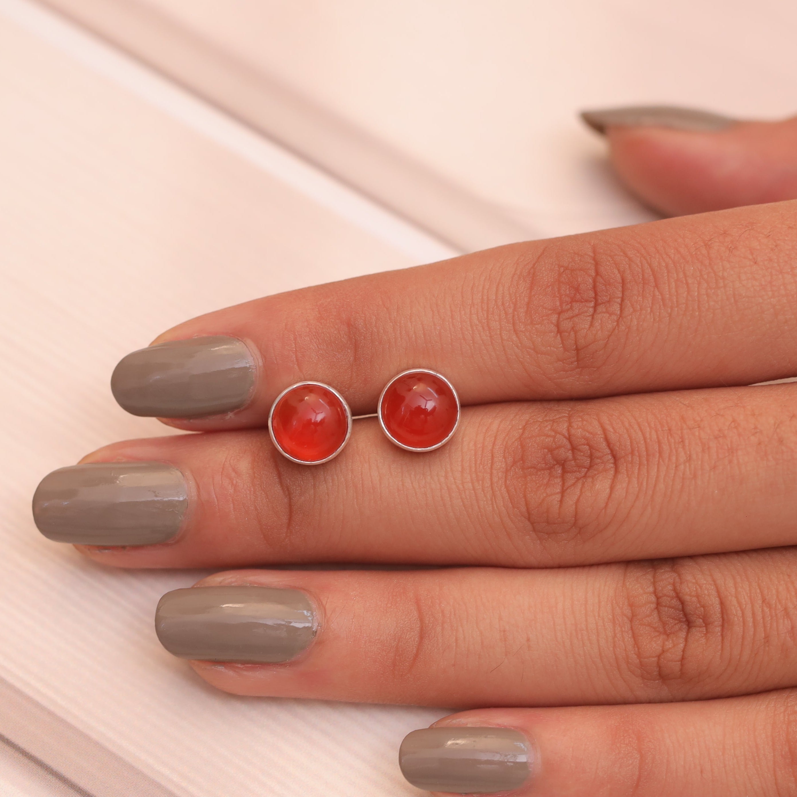 Carnelian Sterling Silver Stud Earrings